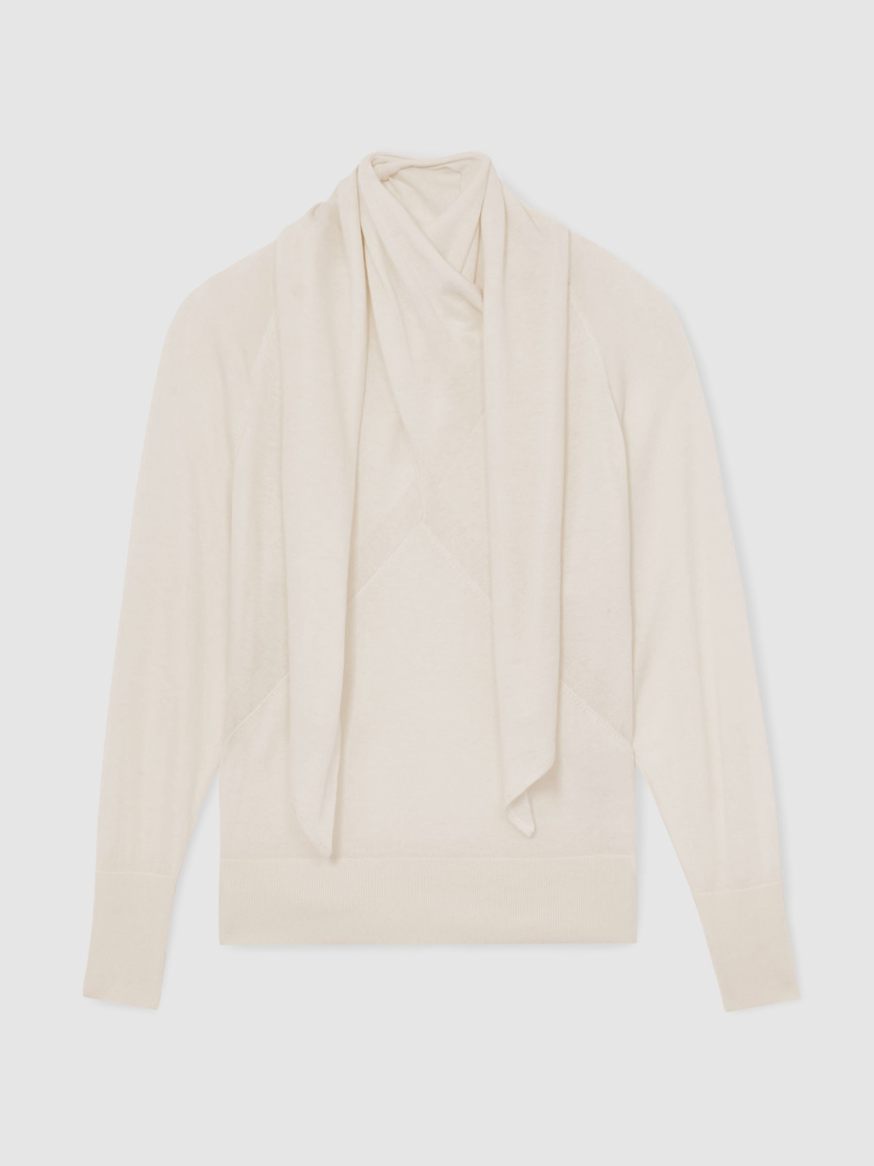 Wool Scarf-Tie Draped Jumper in Cream
