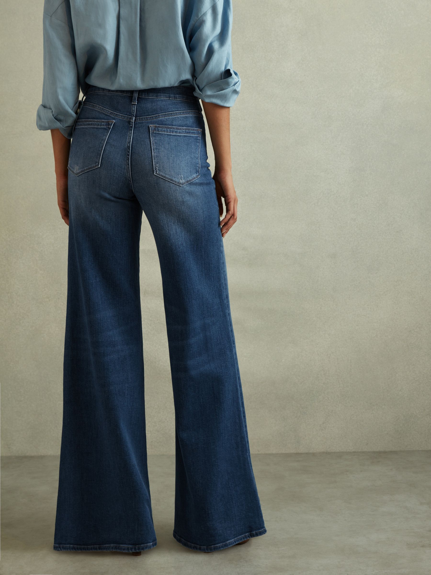 Petite Palazzo Jeans in Mid Blue