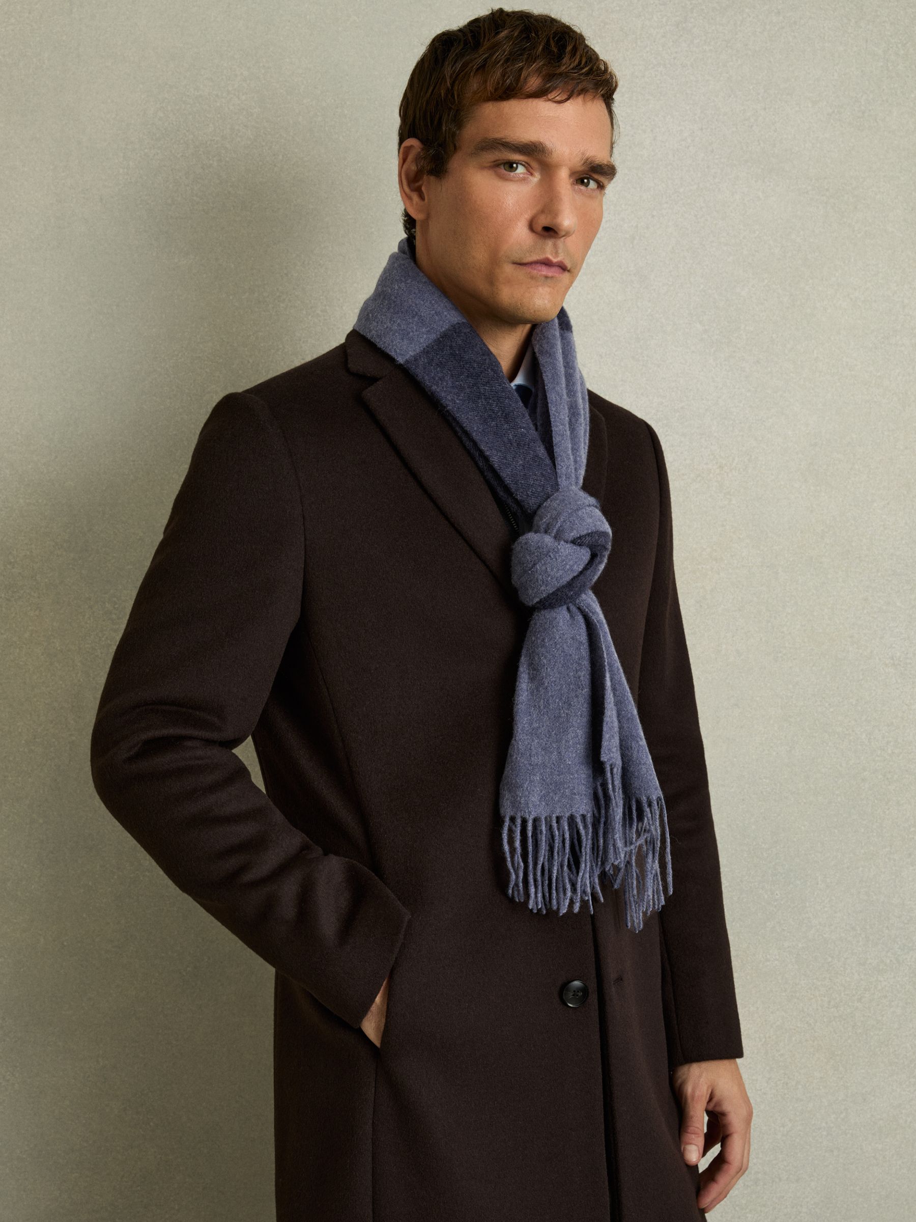 Wool and Cashmere Striped Scarf in Navy/ Indigo Melange