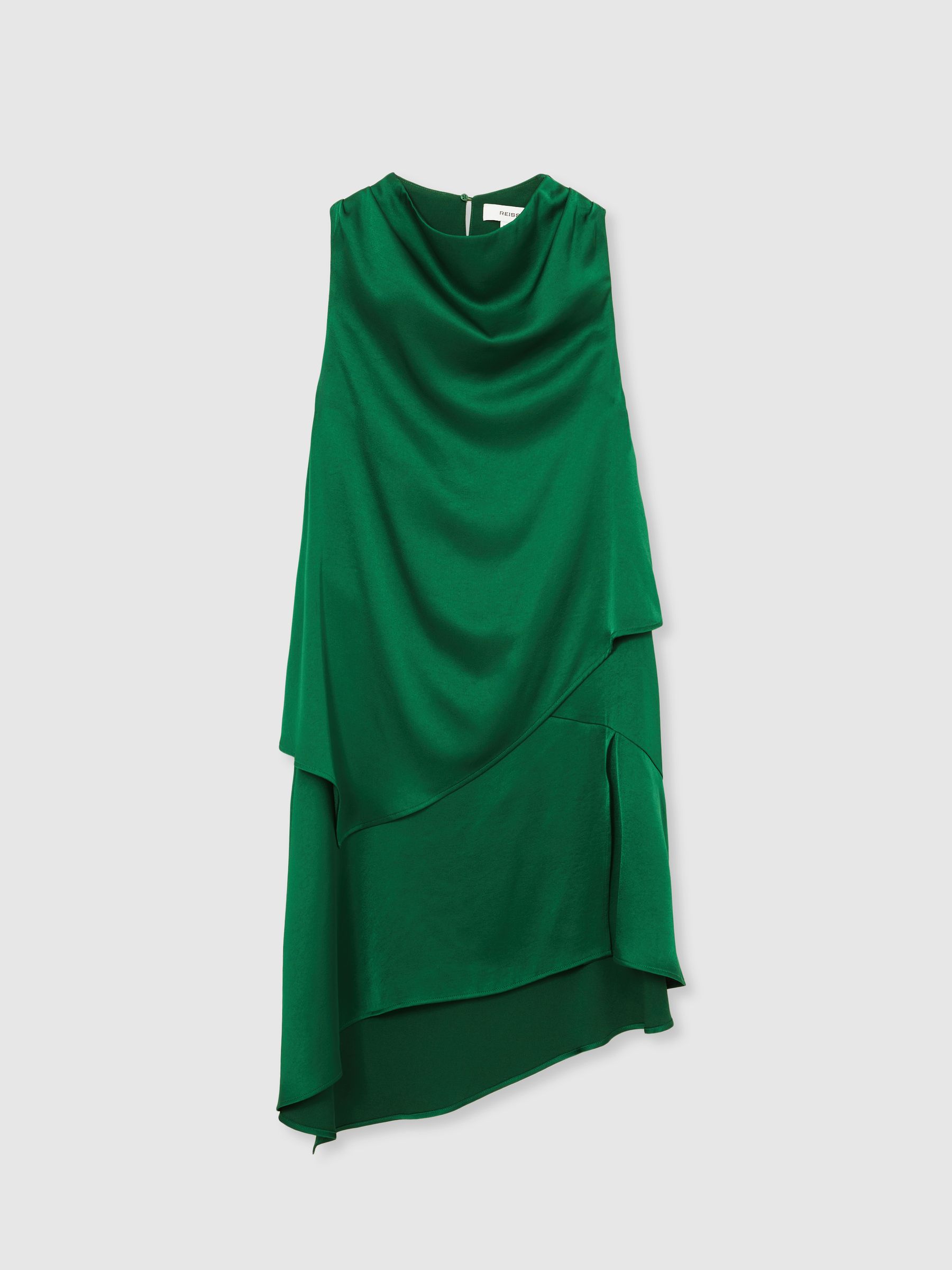 Satin Drape-Neck Layered Dress in Green
