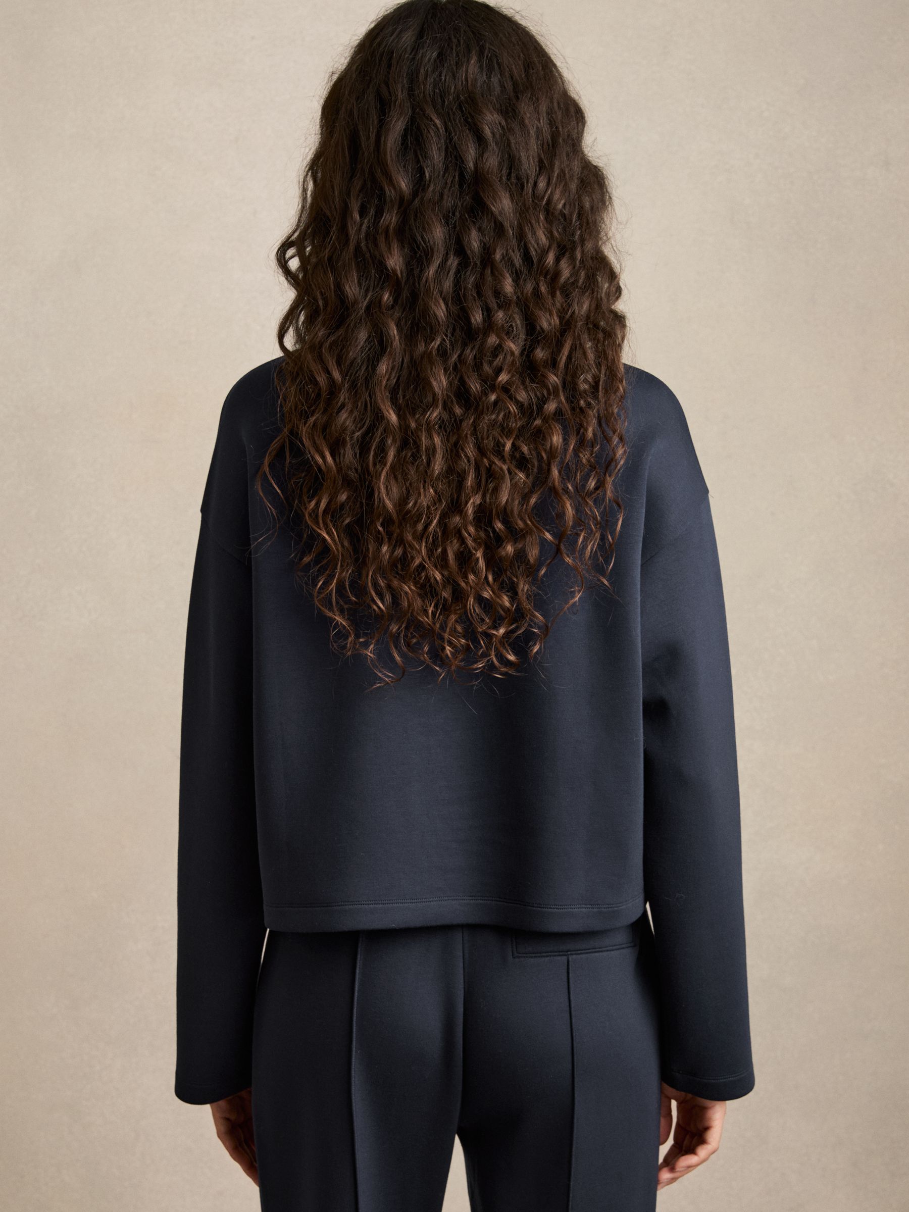 Interlock Jersey Funnel Neck Sweatshirt in Navy