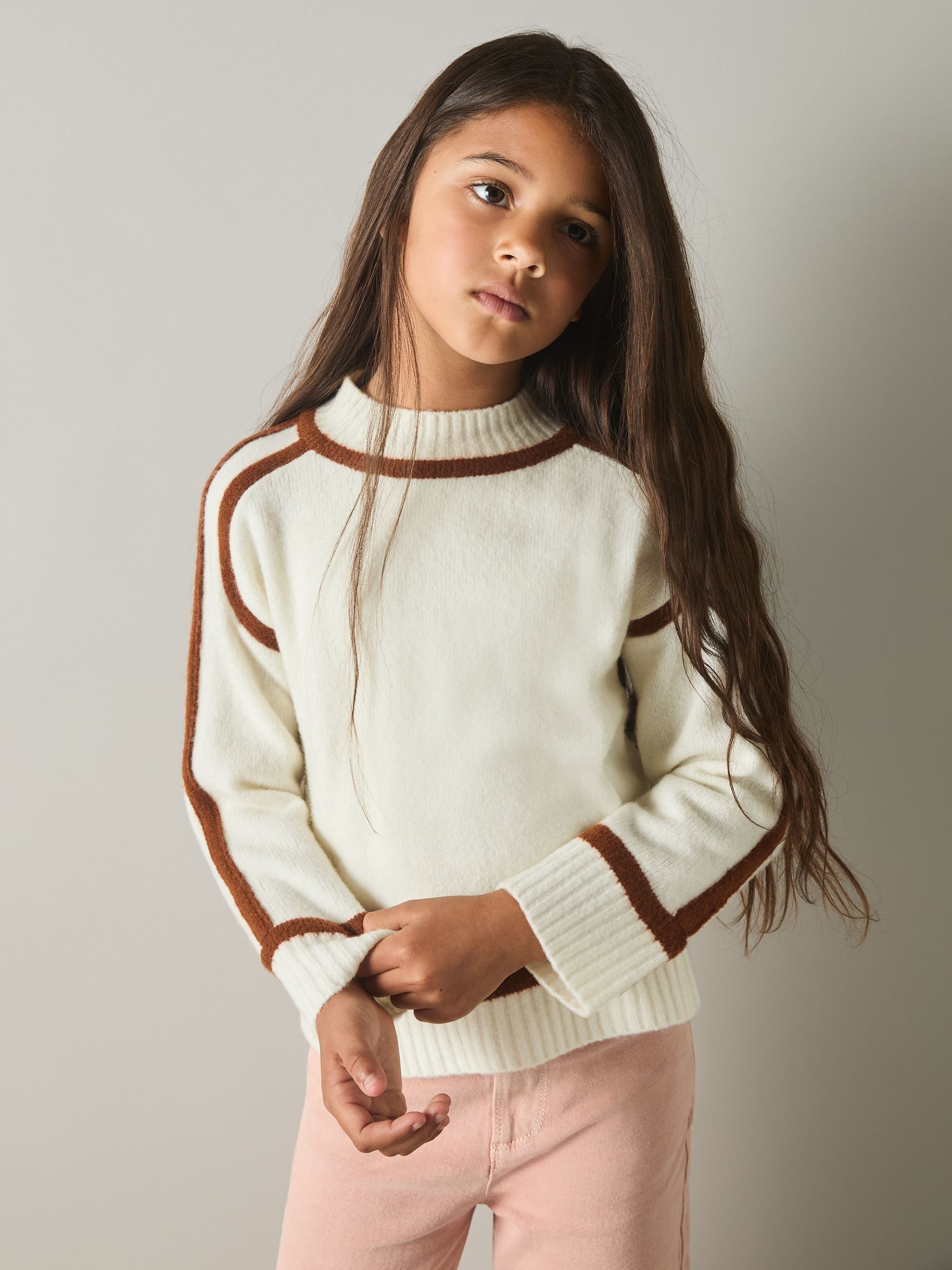 4-9 yrs Contrast Jumper with Wool in Ivory