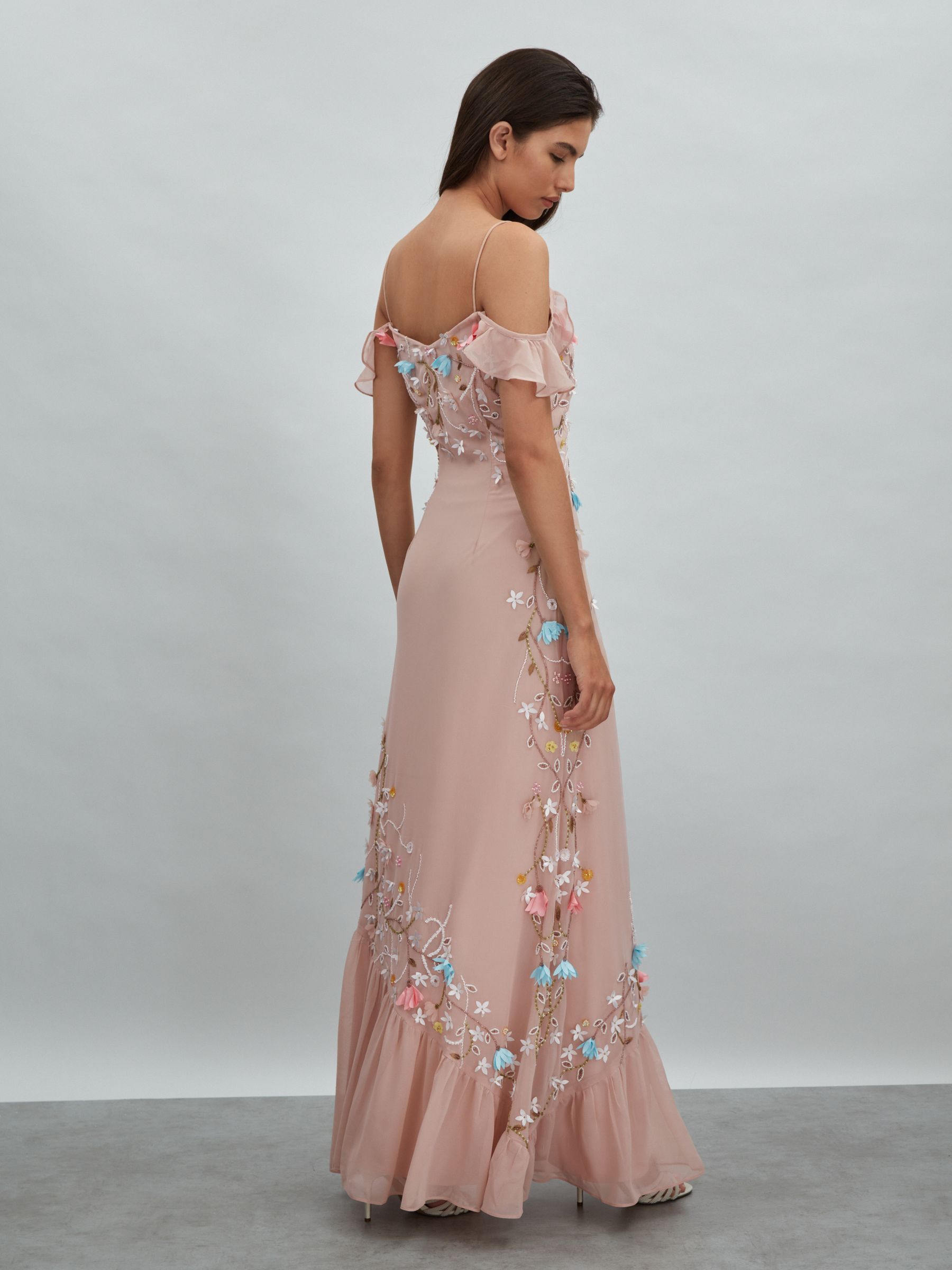 Raishma Embellished Floral Maxi Dress in Light Pink