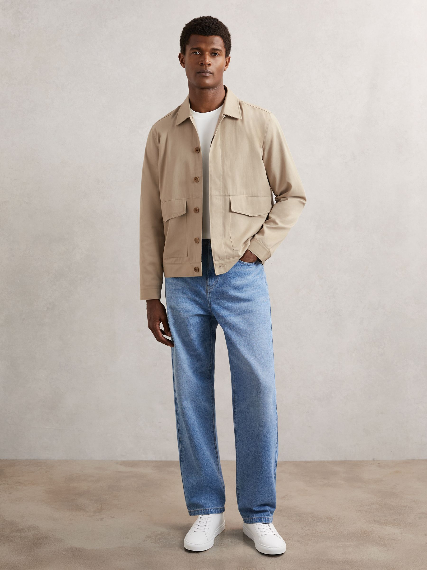 Paige Flap Pocket Worker Jacket in Beige