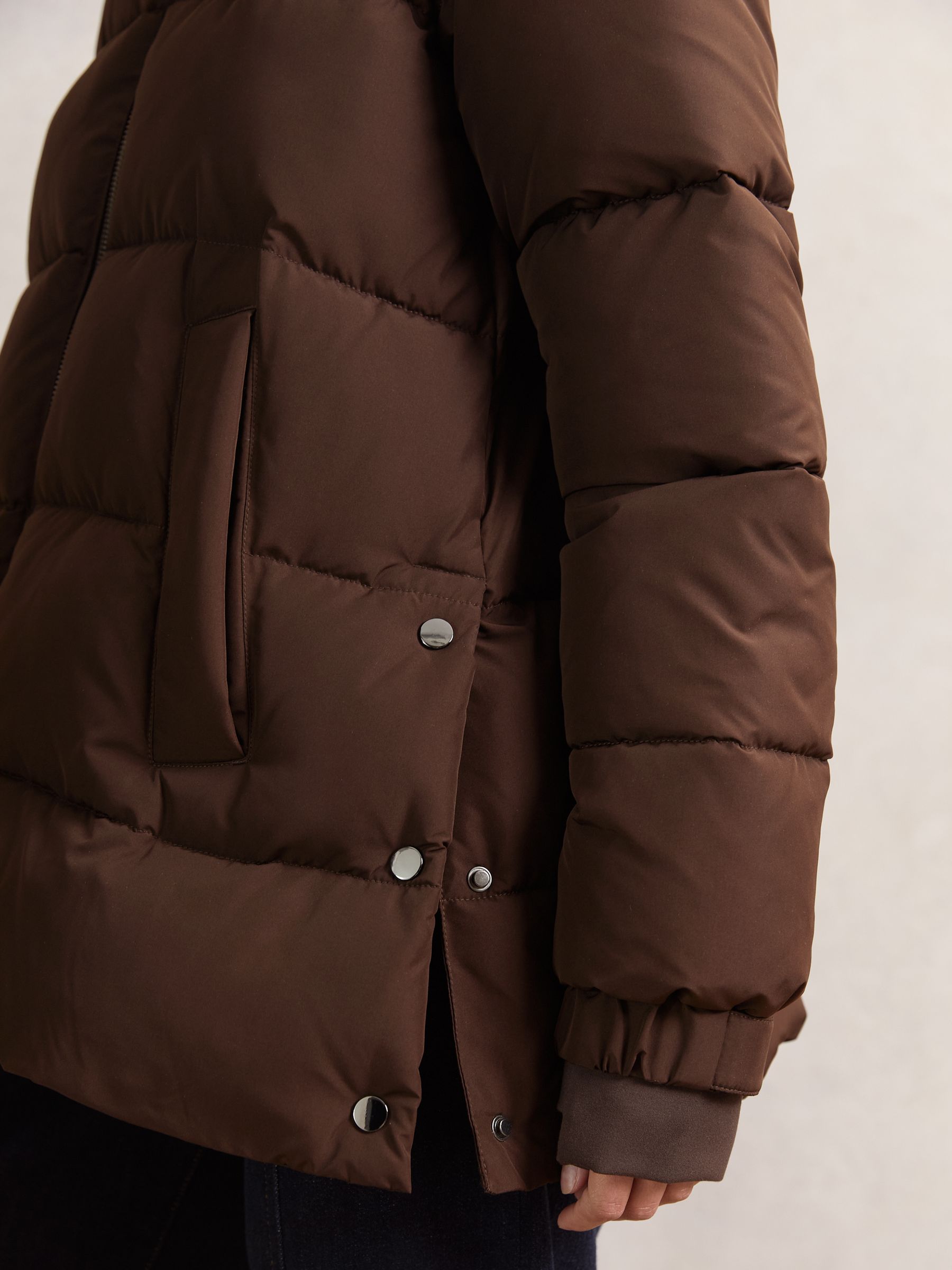Short Hooded Puffer Coat in Chocolate Brown