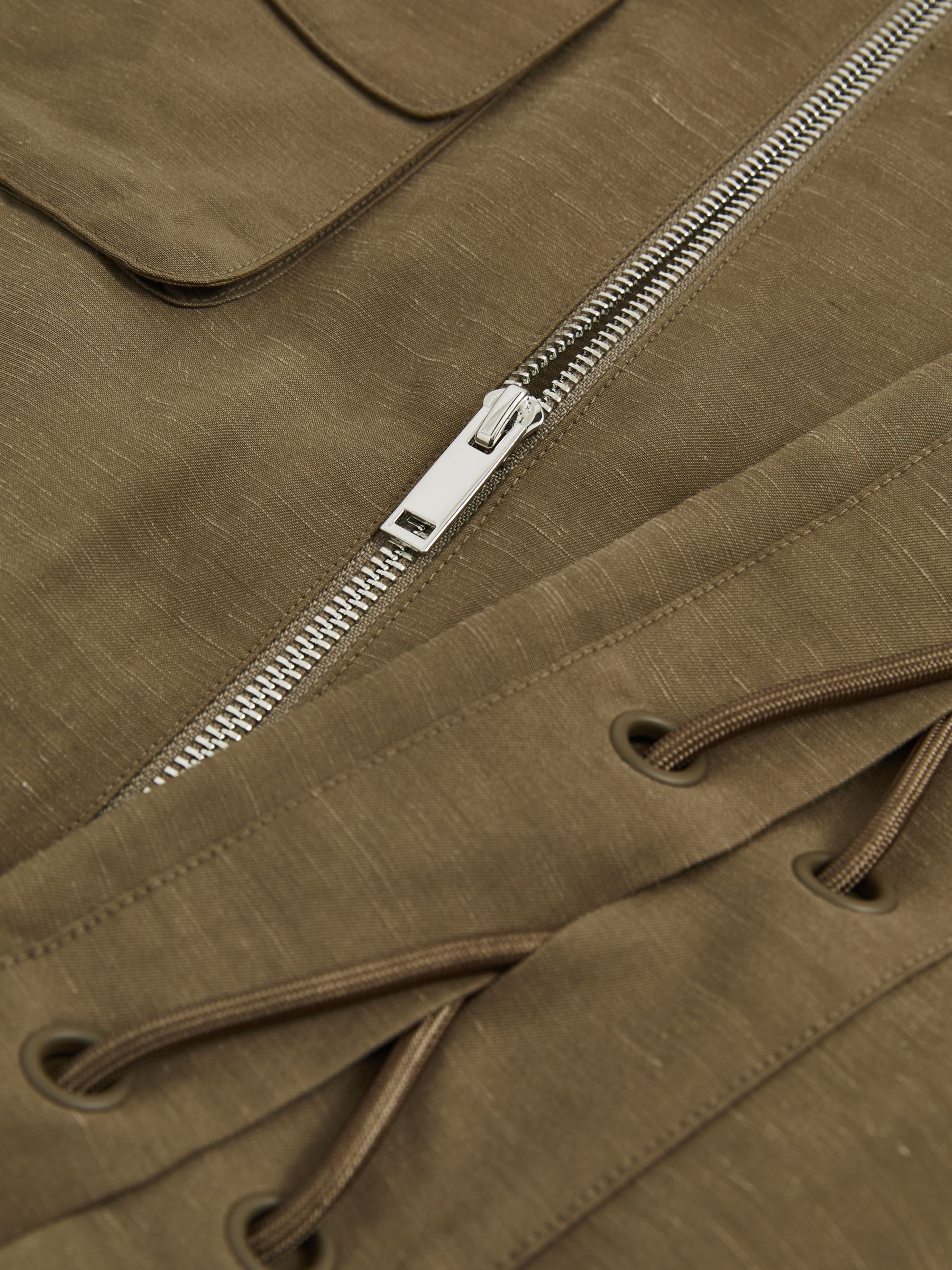 Utility Zip-Through Mini Dress With Linen in Khaki