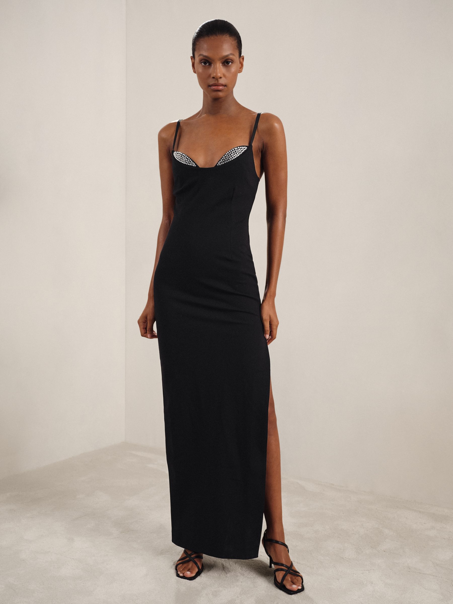 Good American Crystal-Trim Maxi Dress in Black
