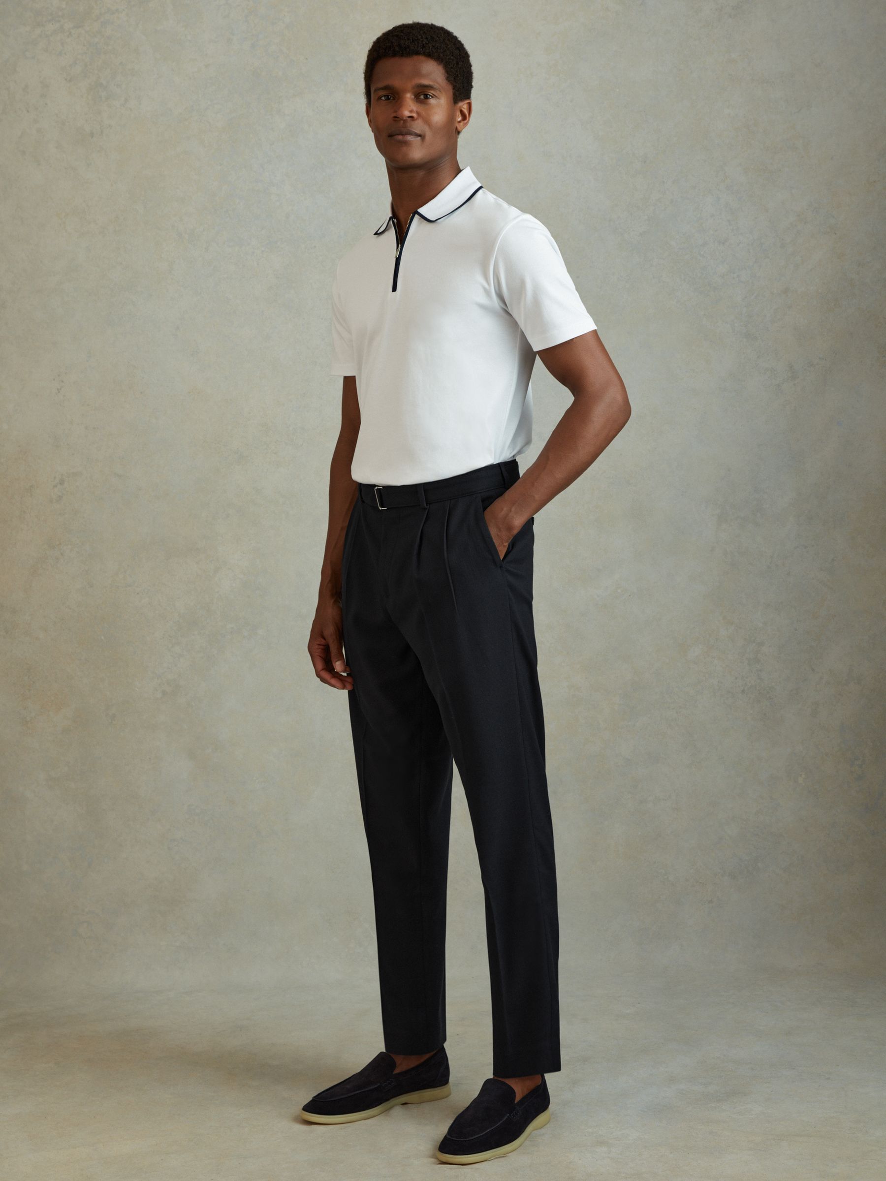 Belted Cropped Trousers in Navy