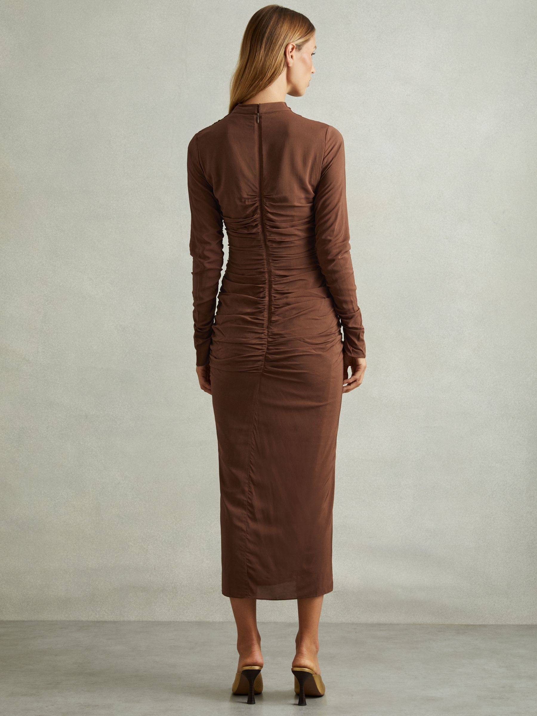 Kelly Chocolate Jersey Ruched Midi Dress