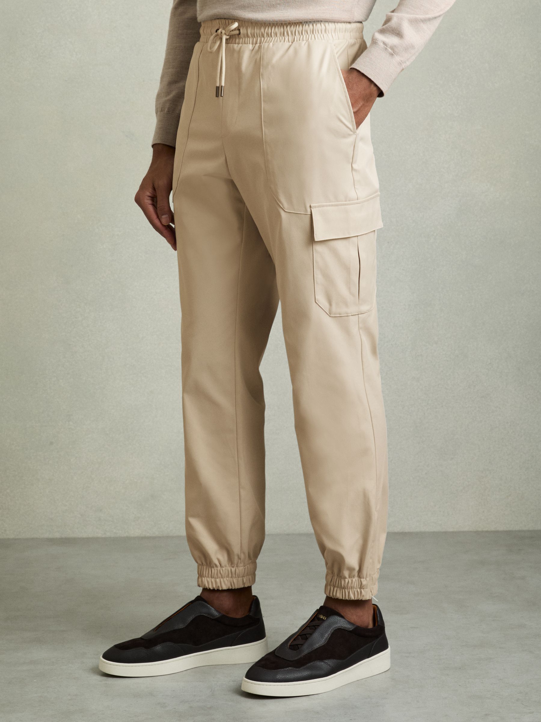 Technical Cargo Drawstring Trousers in Stone
