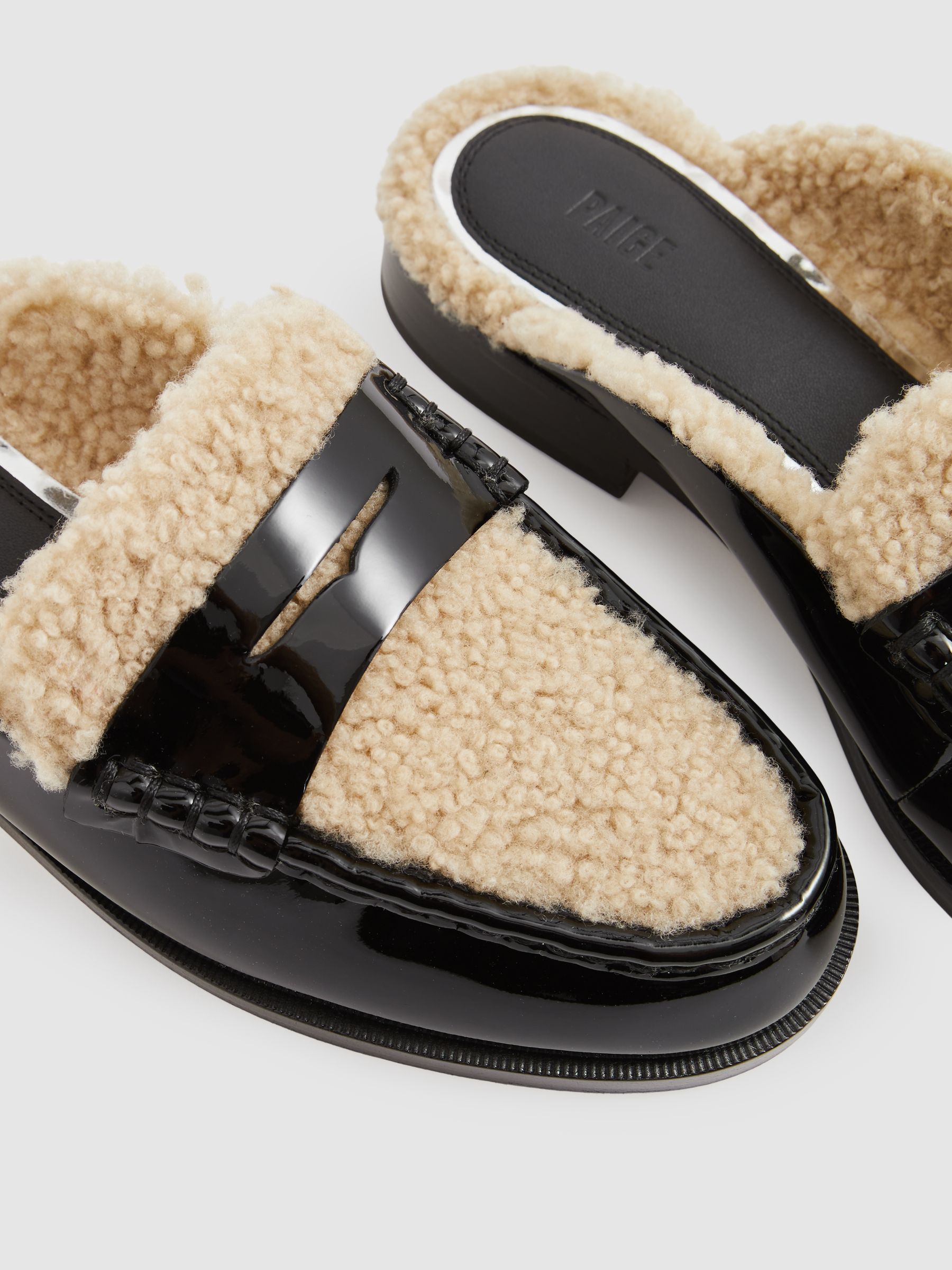 Paige Leather And Shearling Loafer Mules in Black