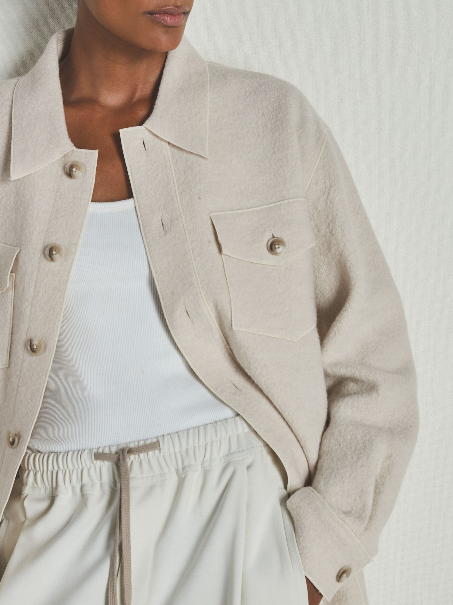 Reiss | Les 100 Ciels Boiled-Wool Bouclé Overshirt in Cream