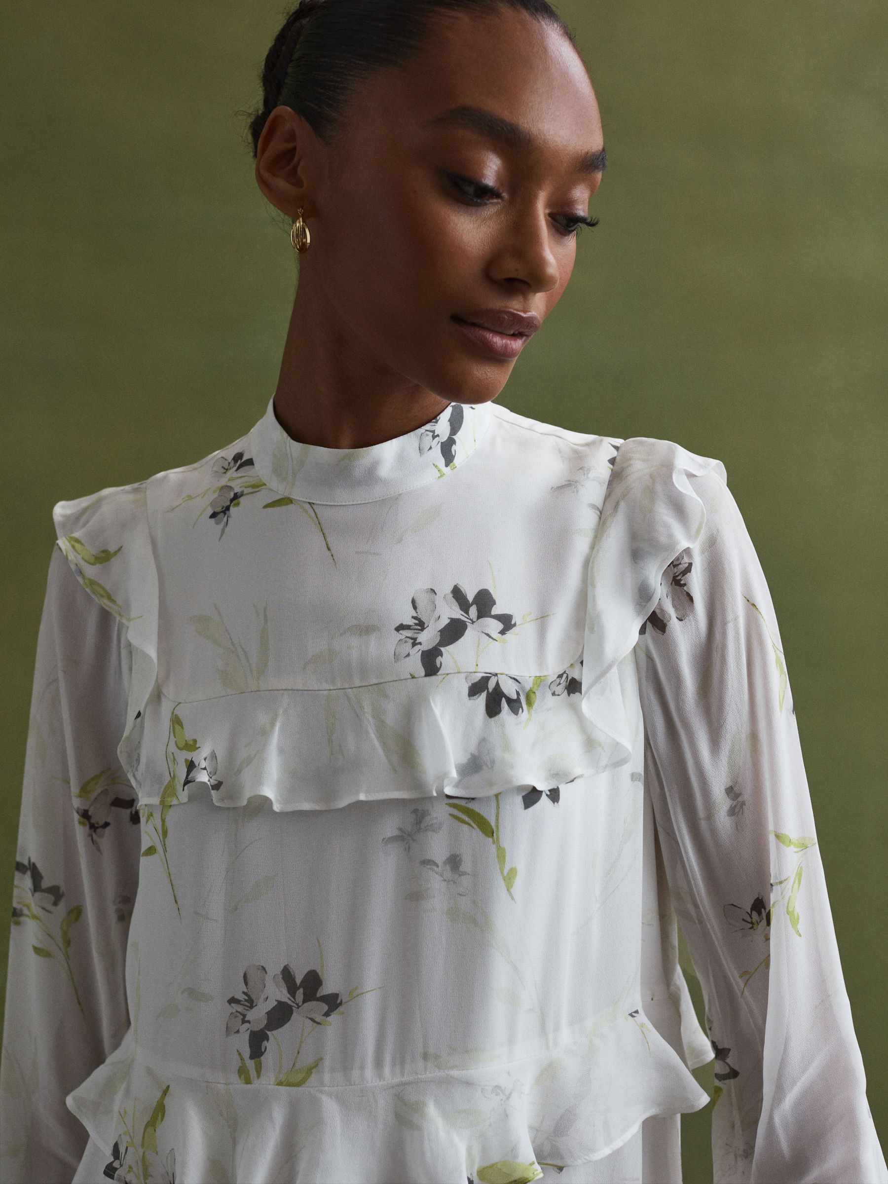 Florere Floral Tiered Mini Dress in Ivory