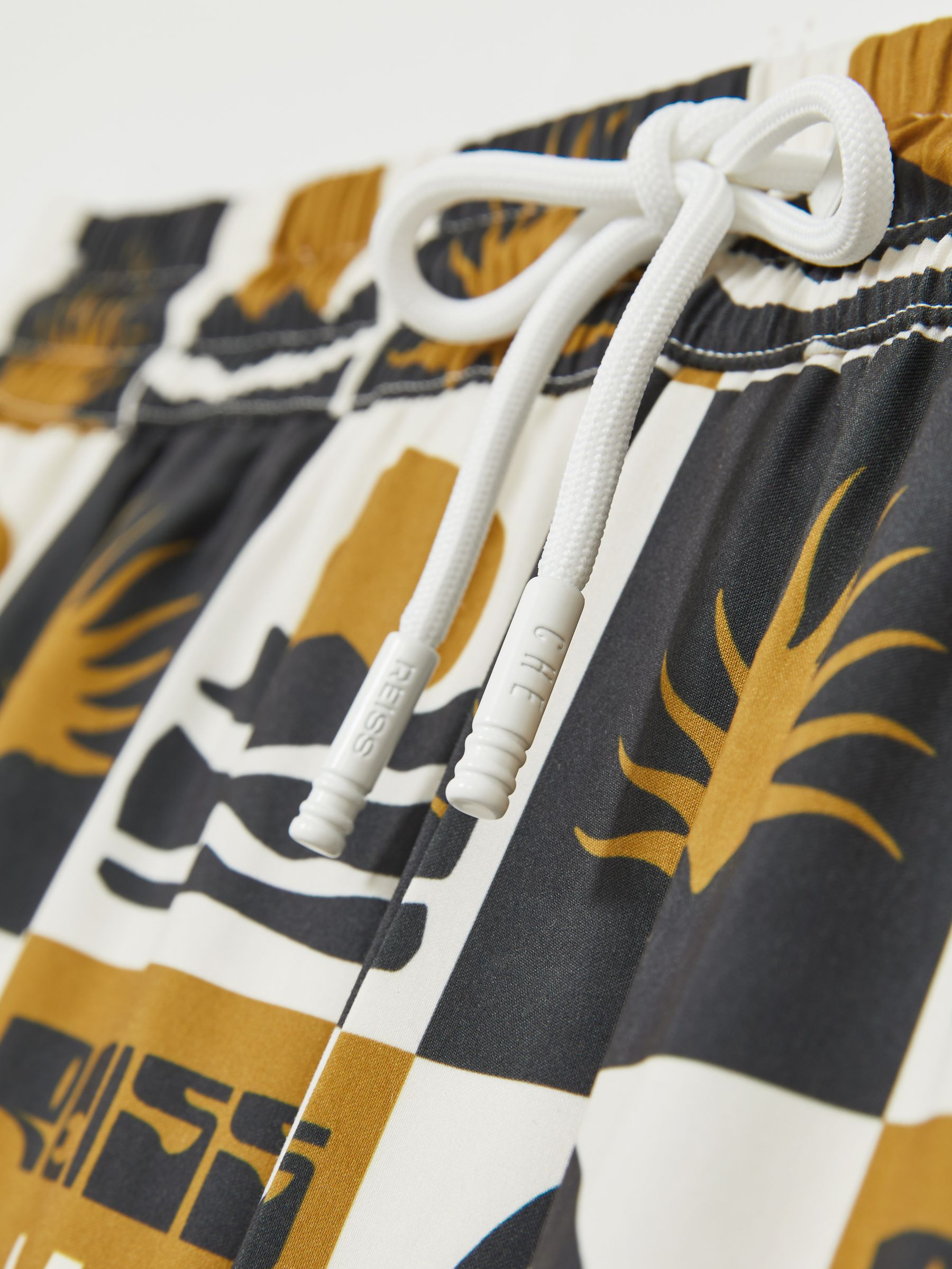 Reiss | Ché Sunset-Print Swim Shorts in Olive Green