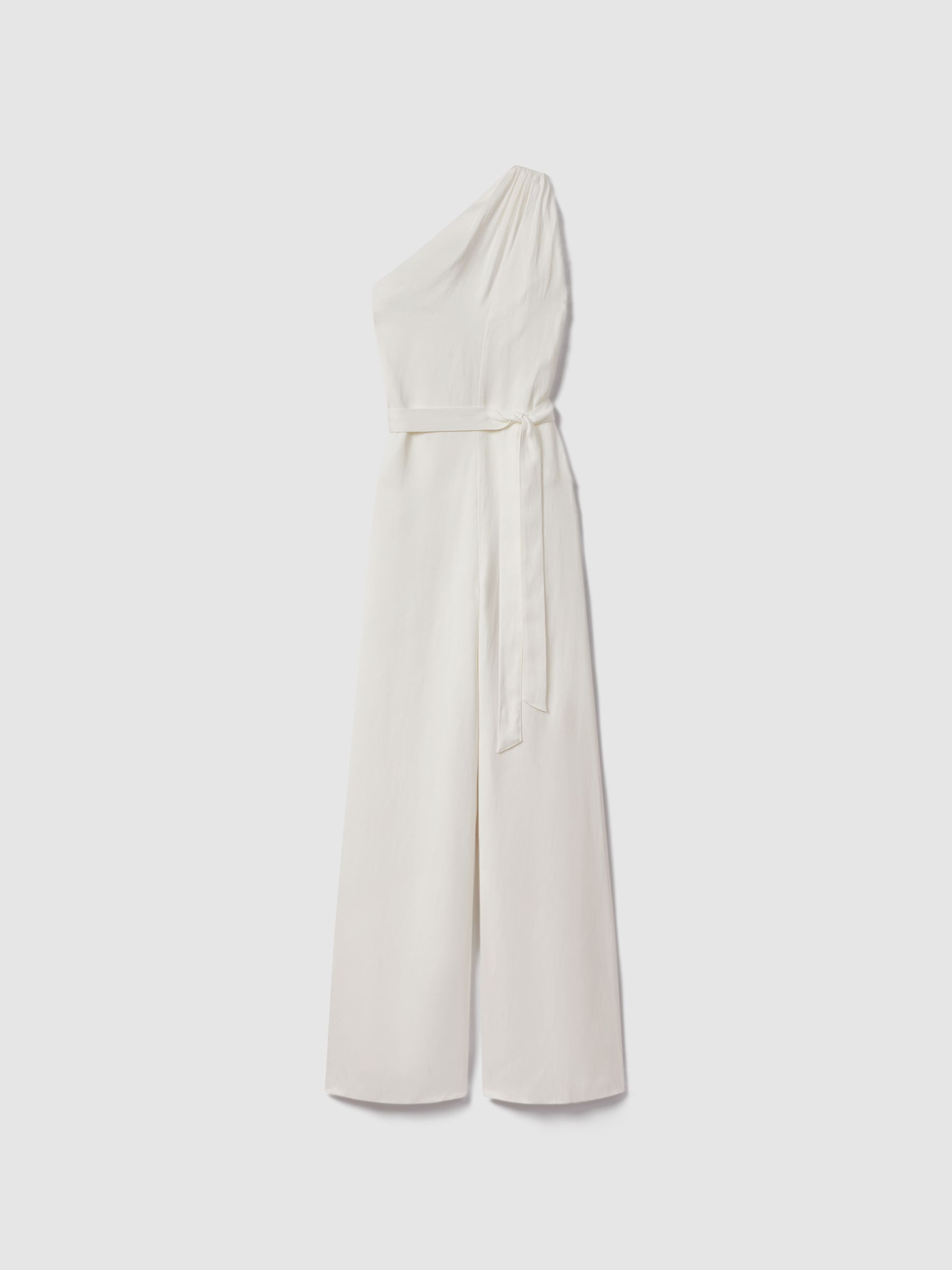 One-Shoulder Belted Jumpsuit in Ivory