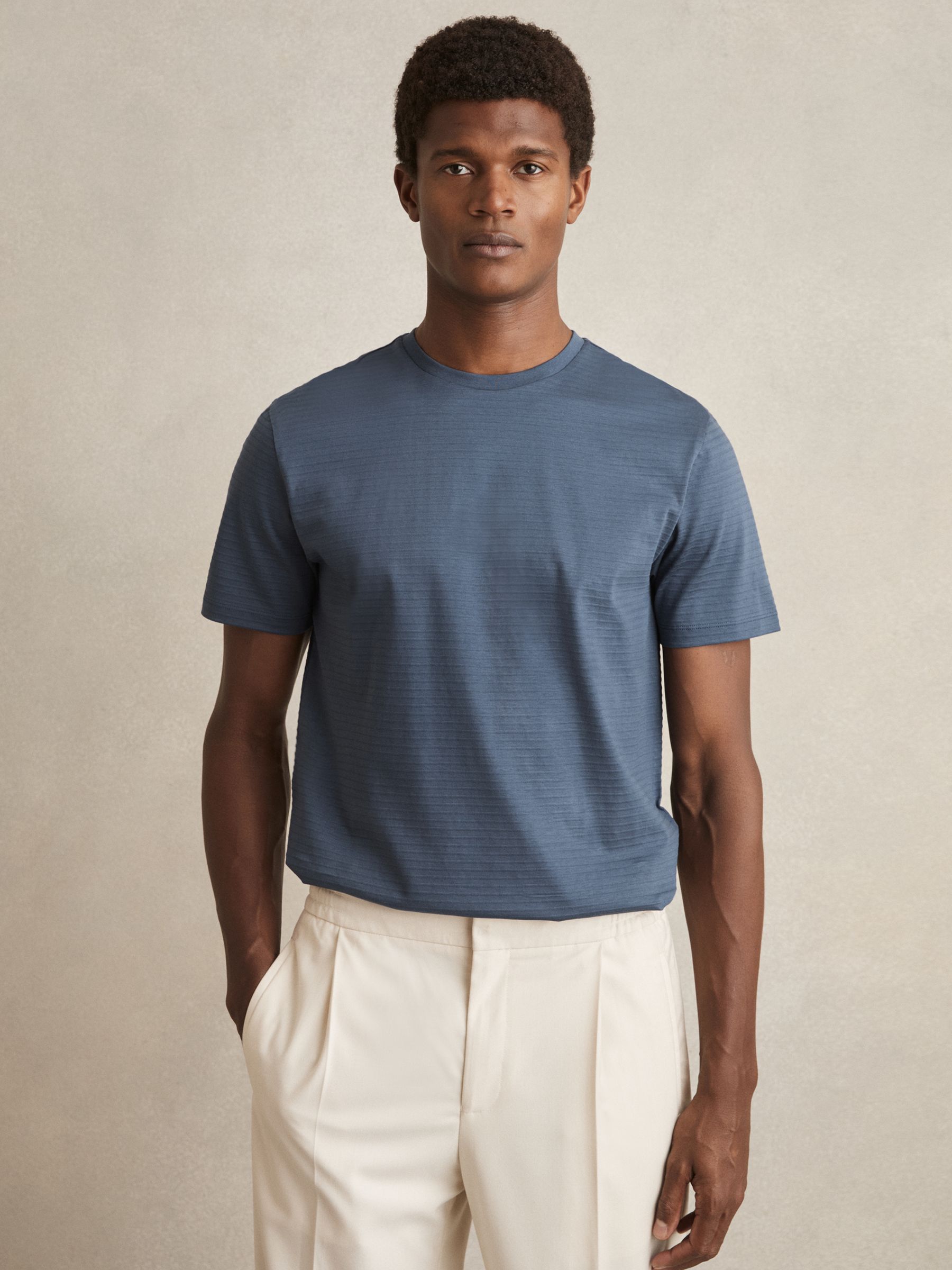 Mercerised-Cotton Ribbed T-Shirt in Airforce Blue