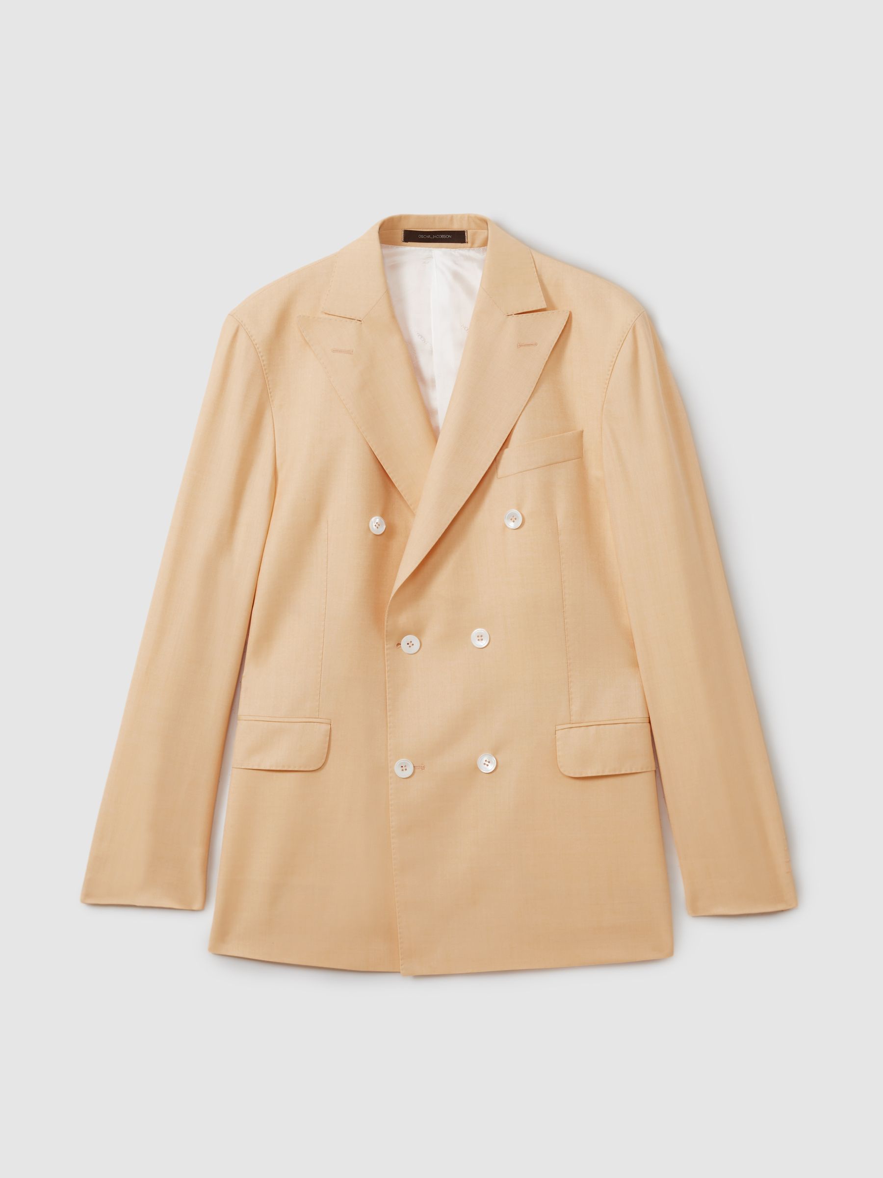 Oscar Jacobson Wool Double Breasted Blazer in Sand
