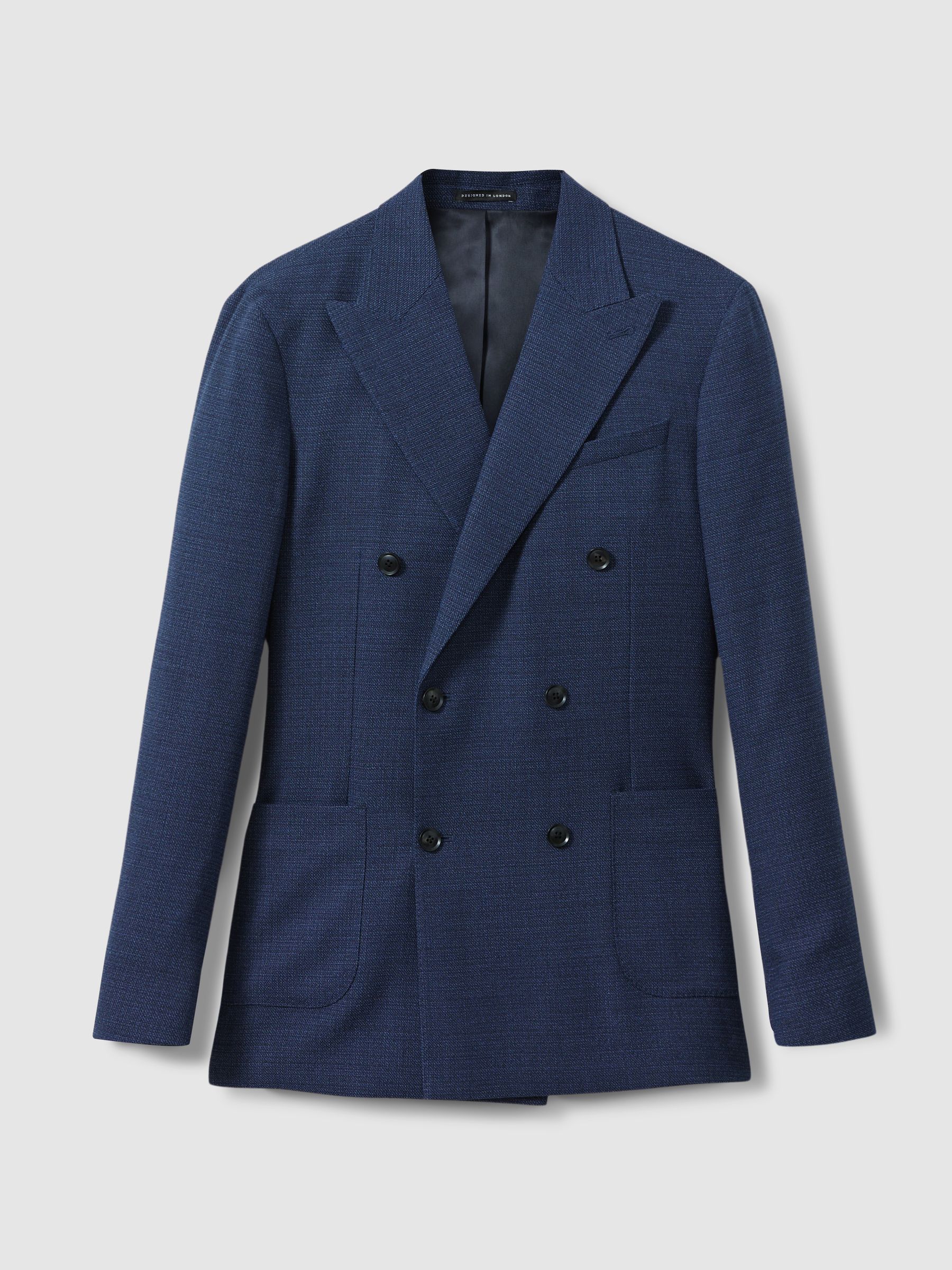 Wool Blend Double Breasted Blazer in Indigo