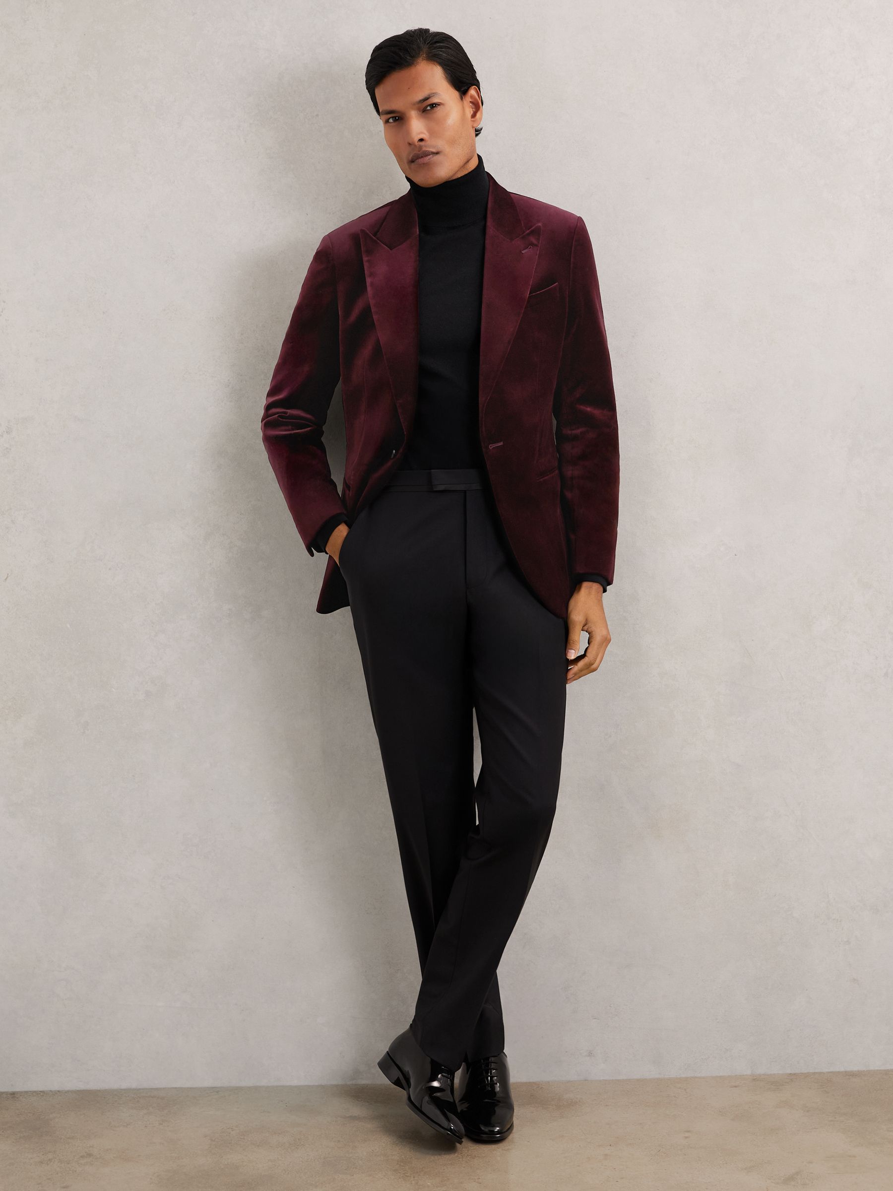 Single-Breasted Velvet Blazer Regular-Fit in Bordeaux