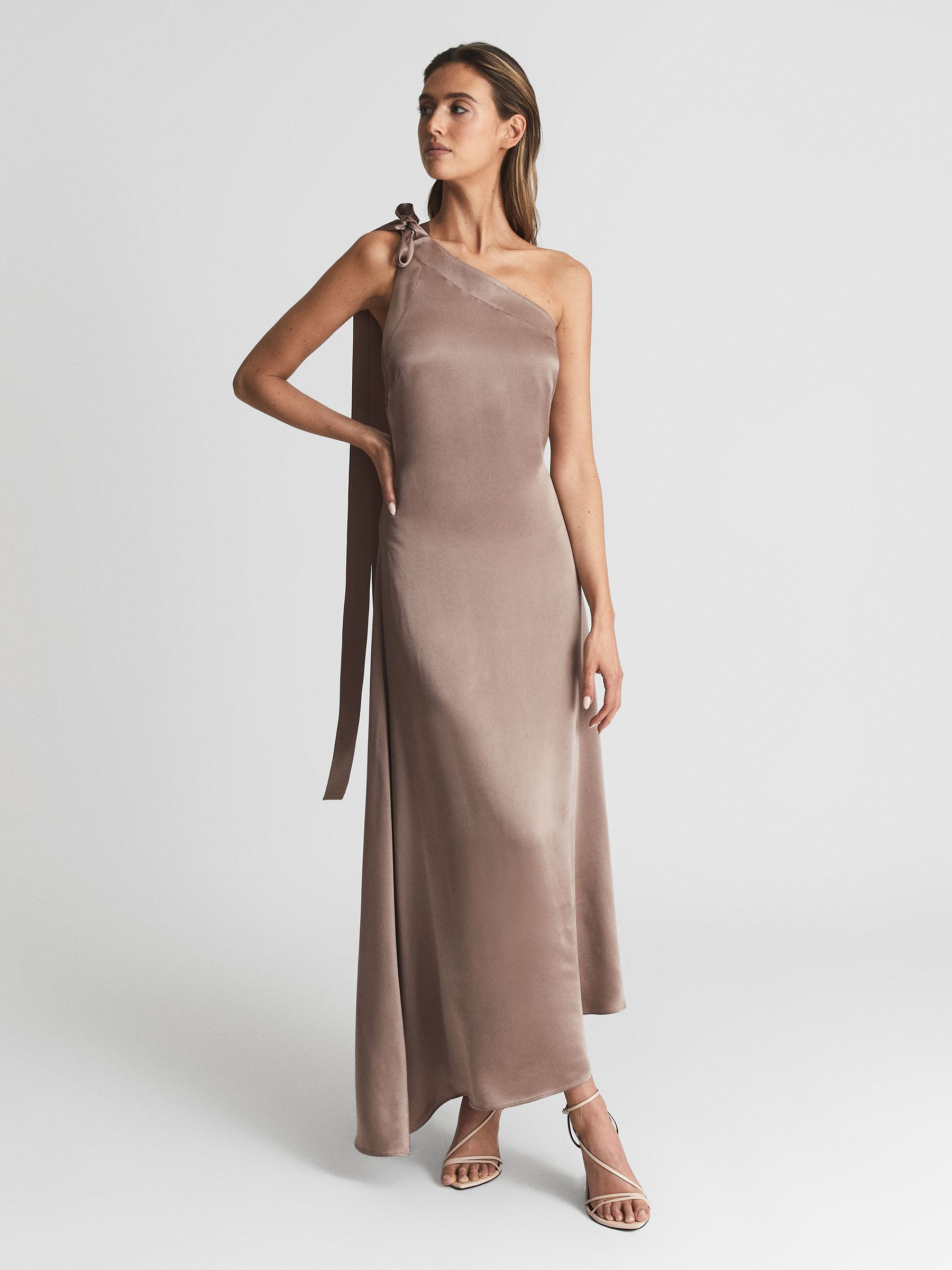 One Shoulder Asymmetric Maxi Dress in Mink