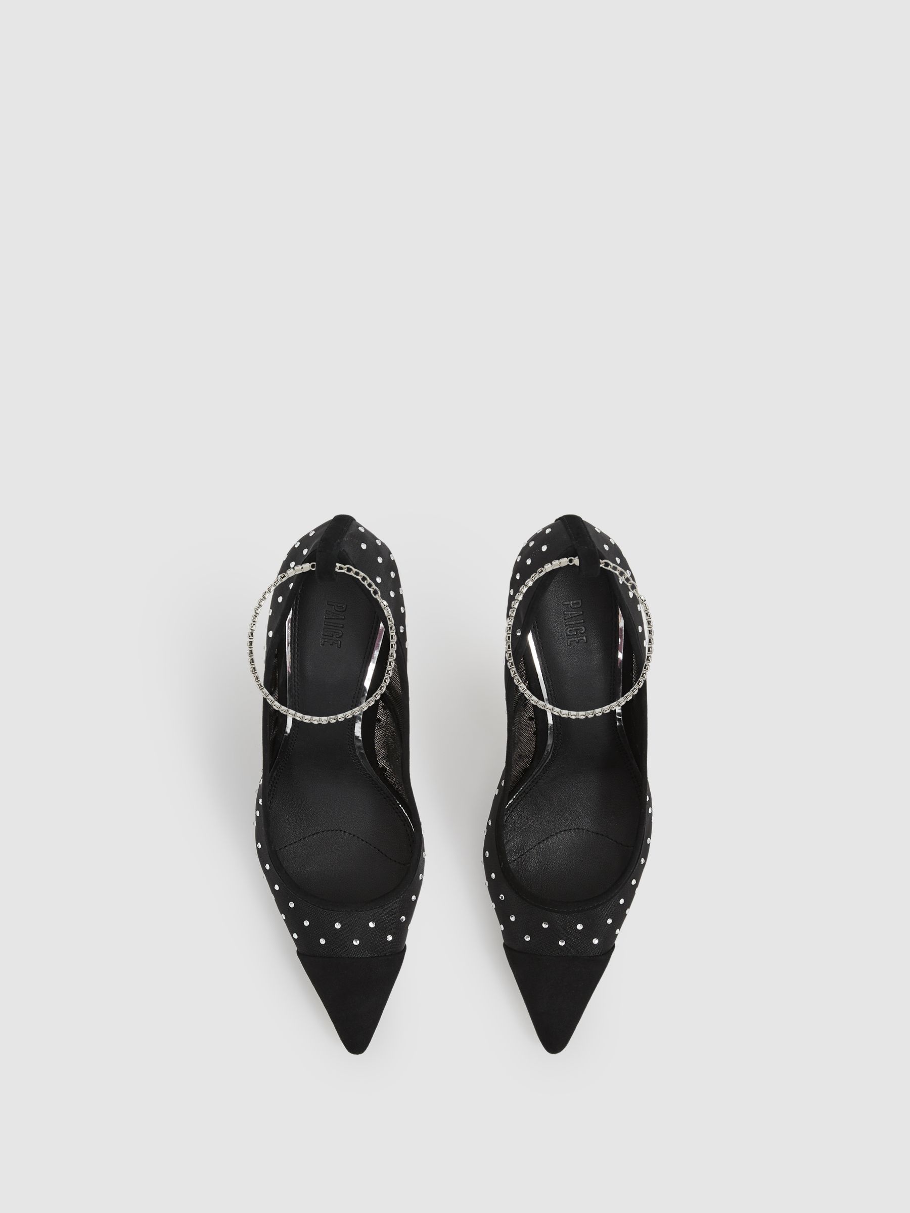 Paige Crystal-Embellished Mesh Court Shoes in Black
