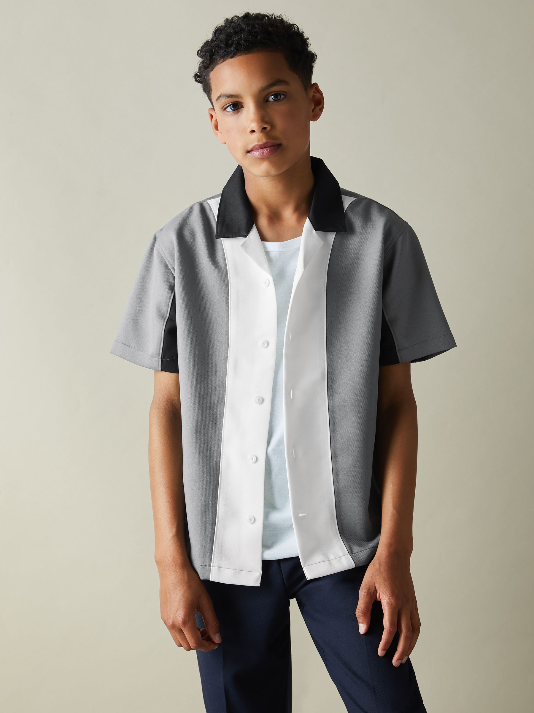 Colourblock Cuban Collar Shirt in Blue