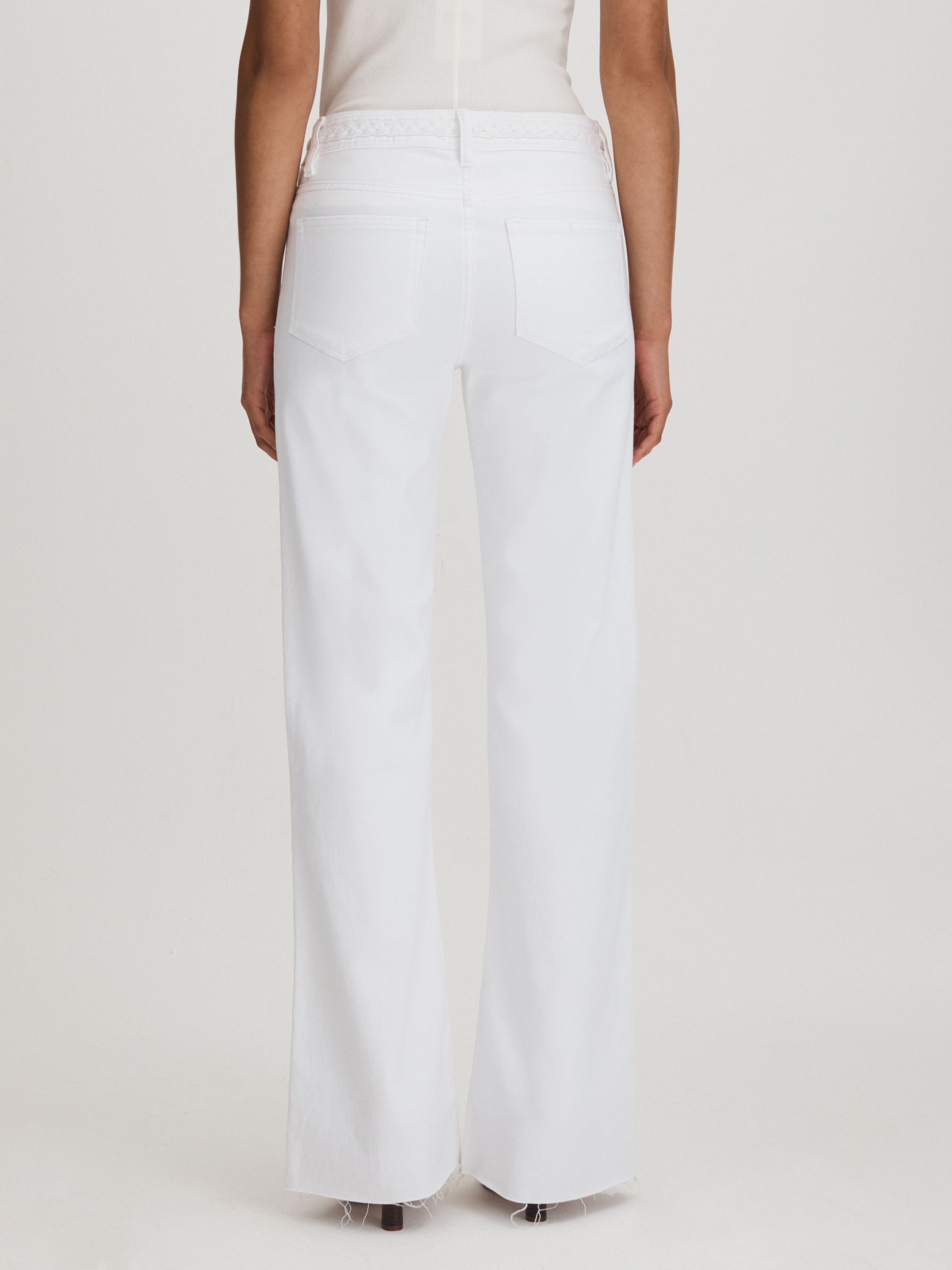 Paige Braided Waist Wide Leg Jeans in Crisp White