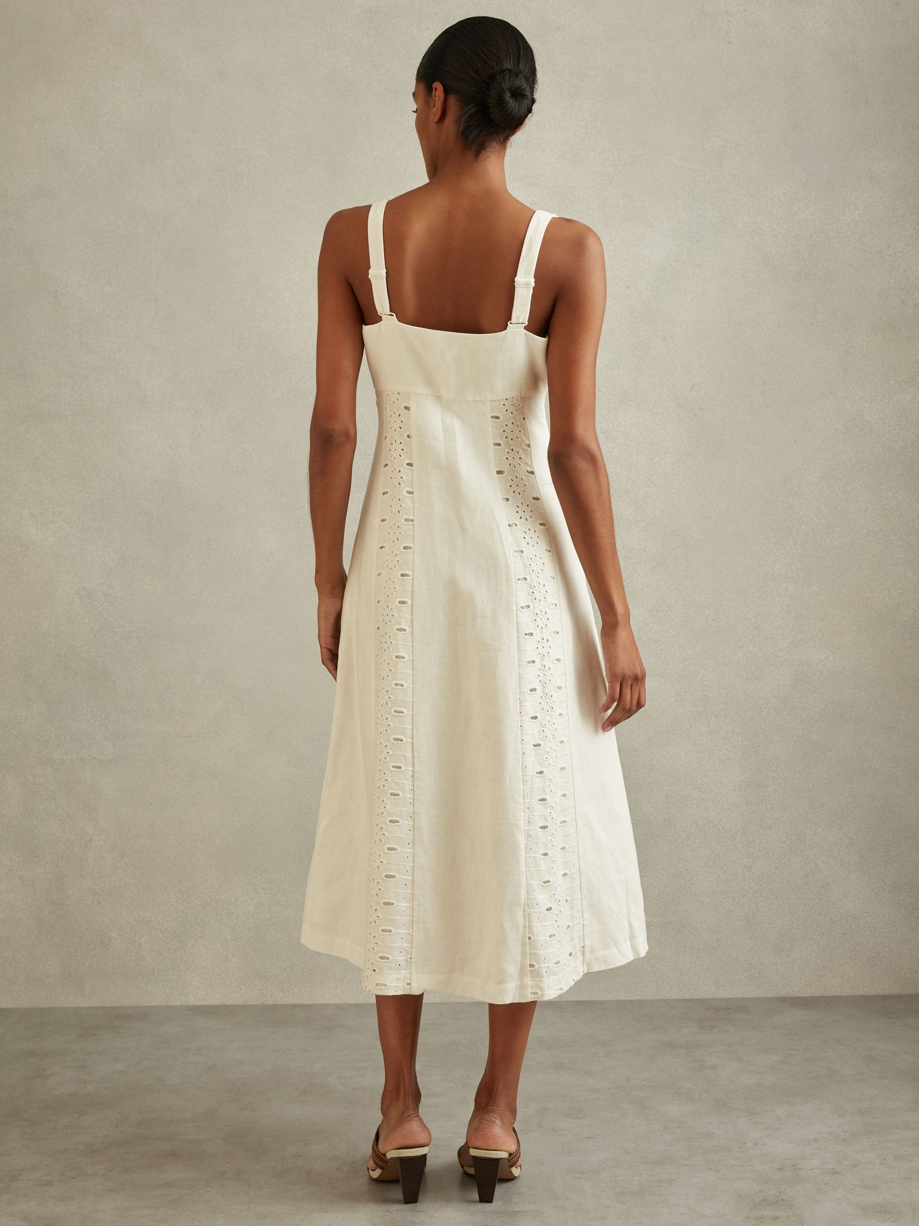 Linen Broderie Midi Dress in Ivory