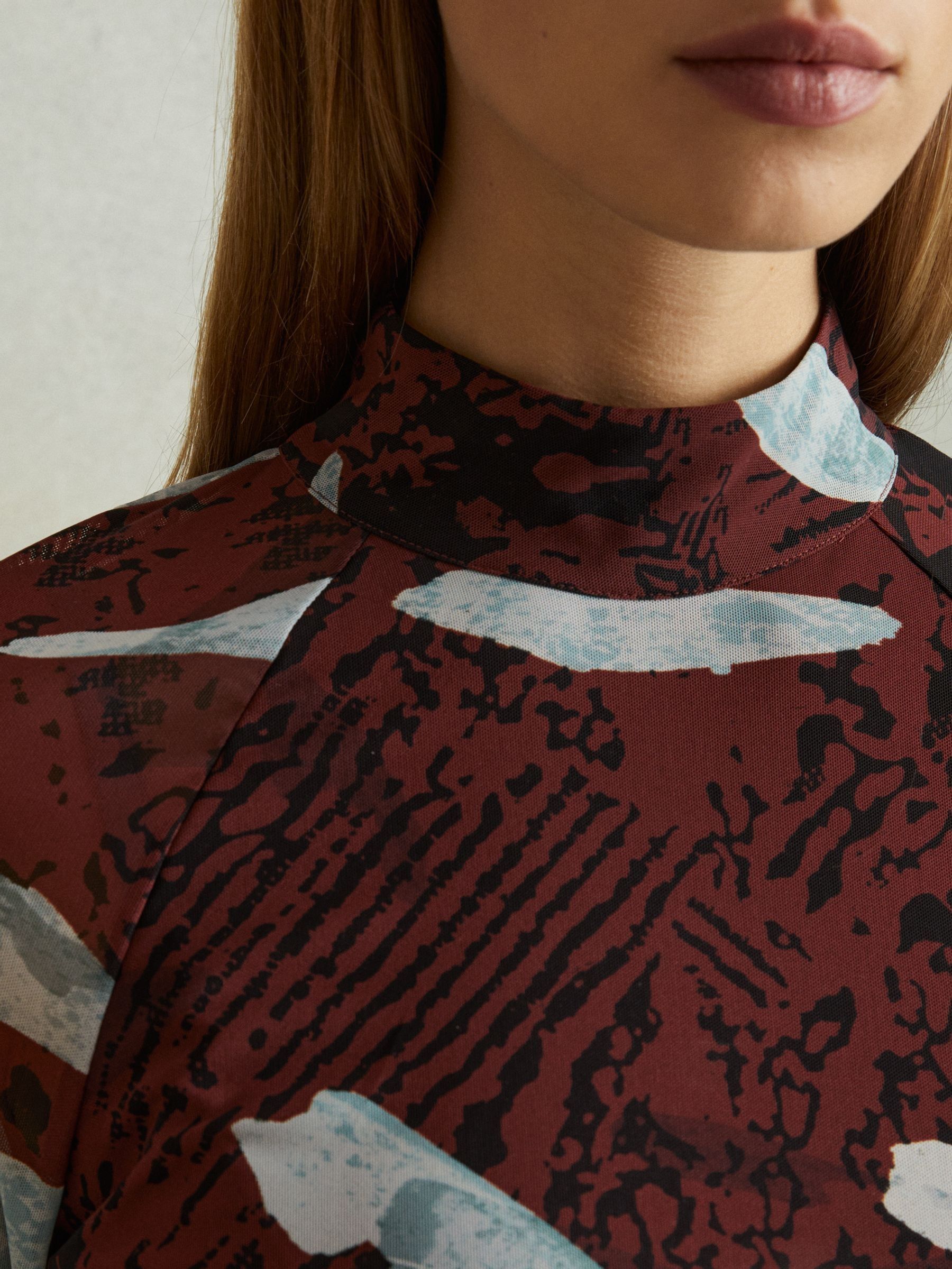 Printed Ruched Top in Burgundy