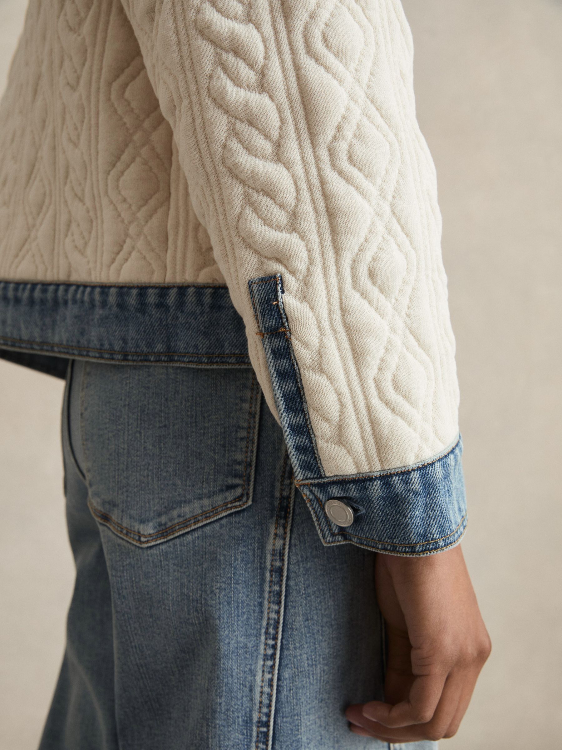 Quilted Colour Block Denim Jacket in Denim Blue