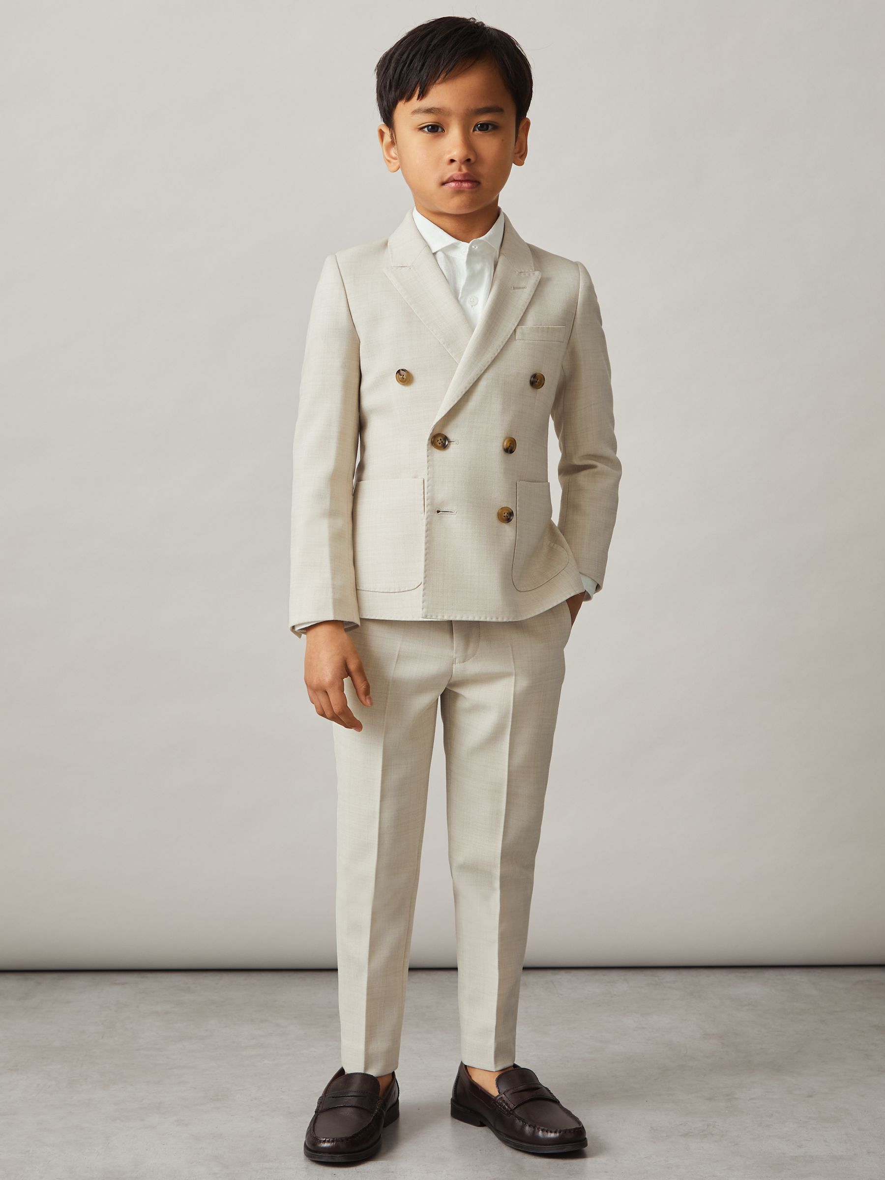 9-13 yrs Double-Breasted Textured Blazer With Wool in Stone