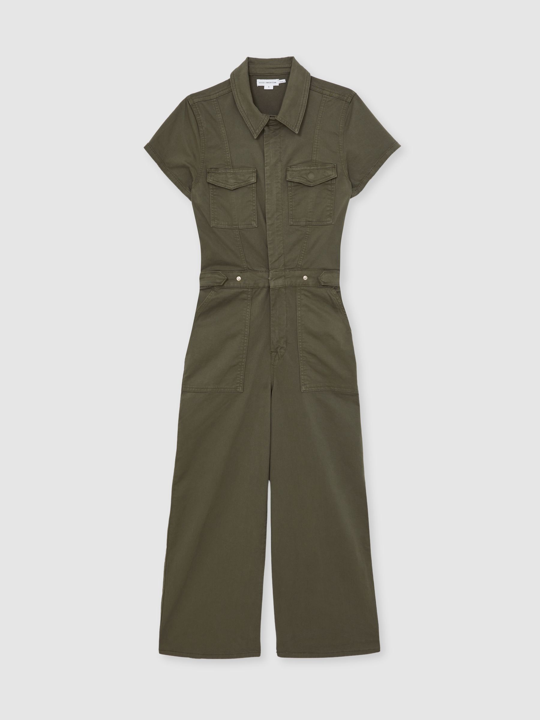 Good American Cotton Twill Jumpsuit with Stretch in Khaki
