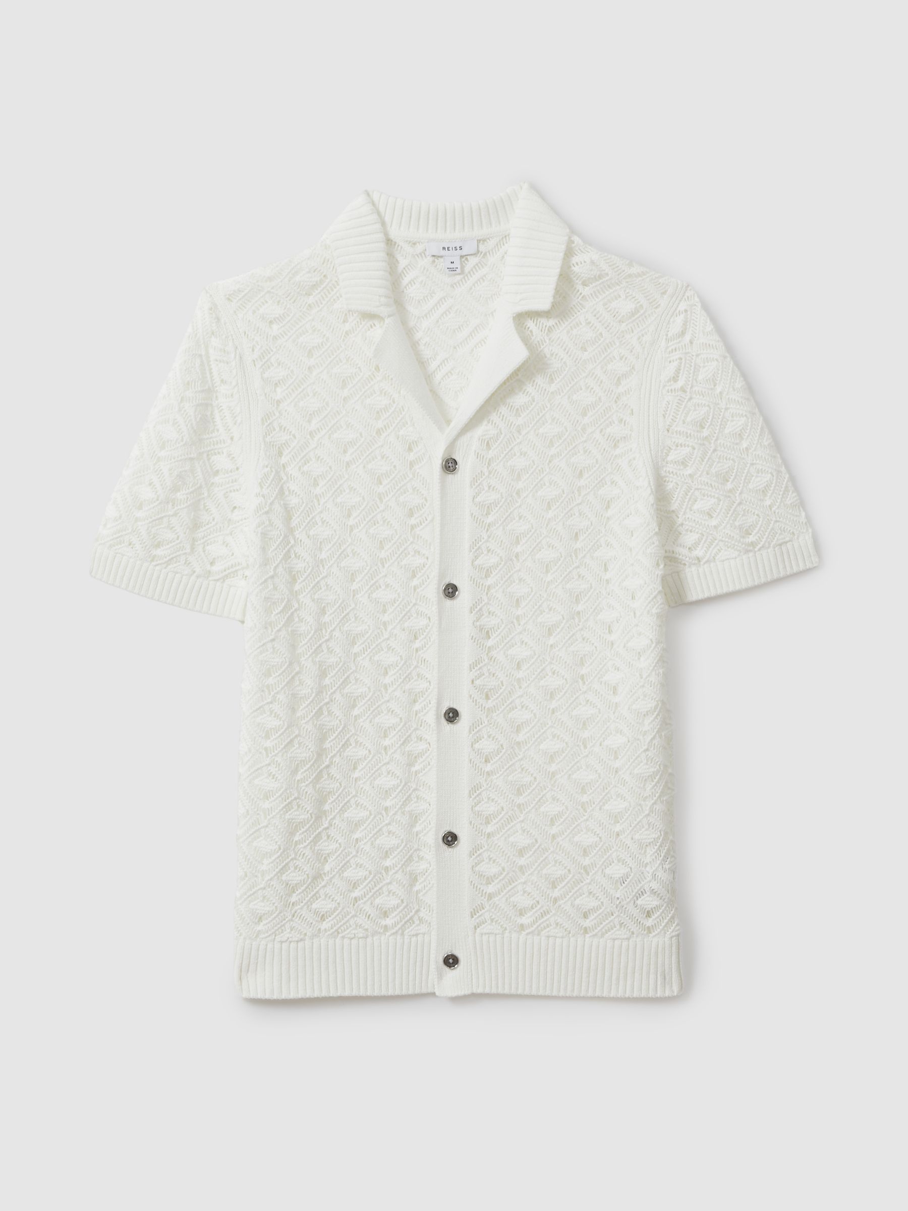Crochet Cuban Collar Shirt in White