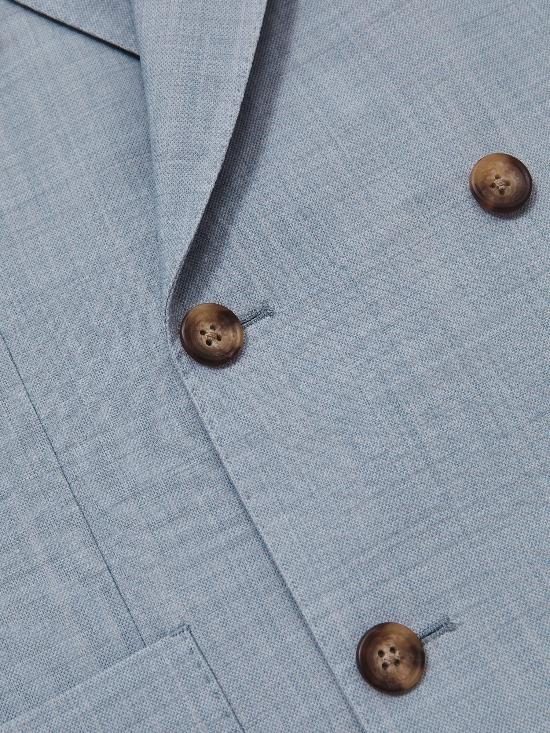 Double-Breasted Textured Suit Blazer With Wool Slim-Fit in Soft Blue