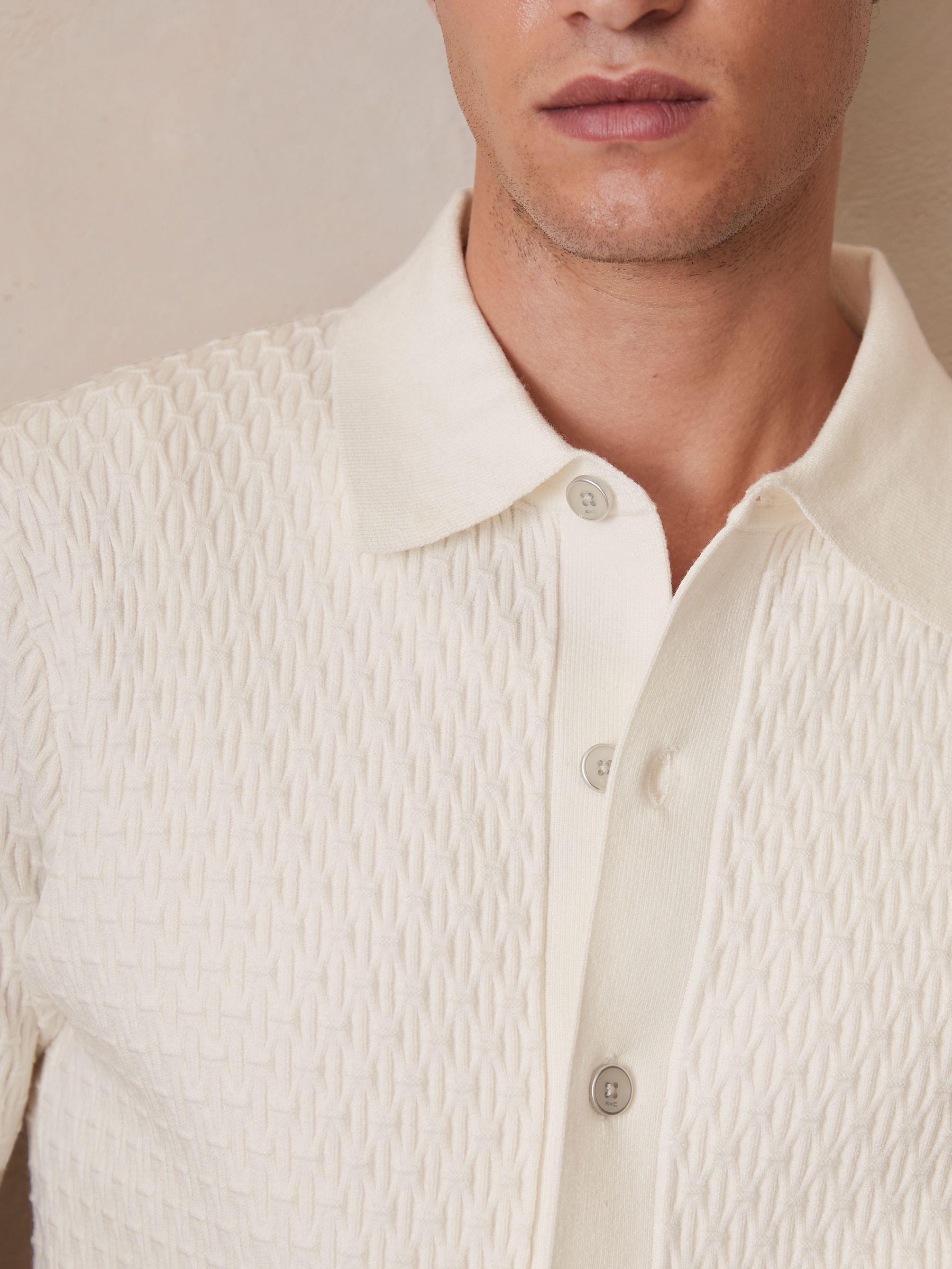 Reiss | Ché Textured Cuff-Trim Shirt in White