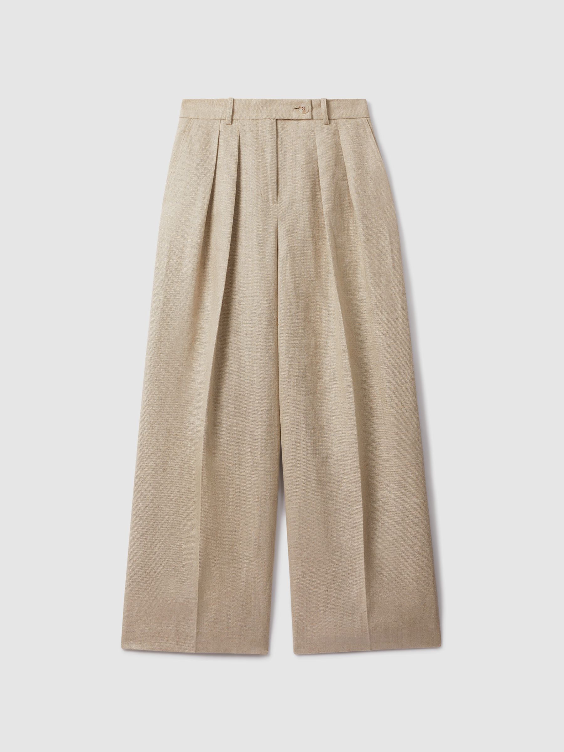 Linen Wide Leg Suit Trousers in Natural
