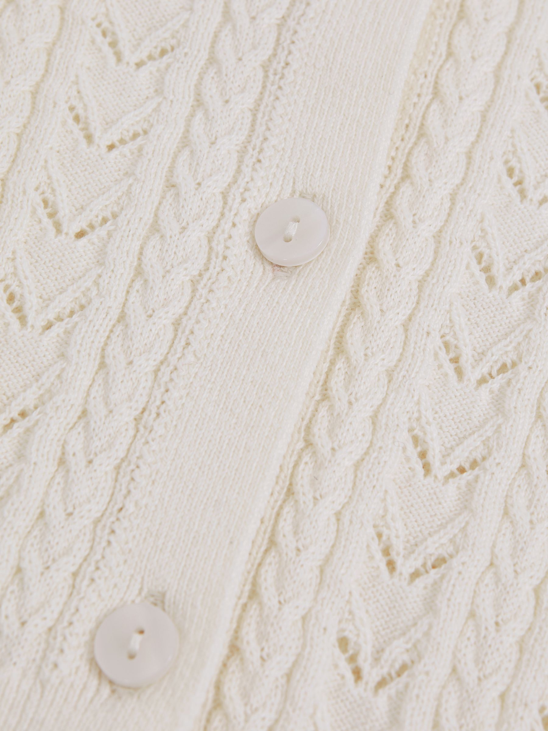 9-13 yrs Wool-Cotton Pointelle Cardigan in Ivory