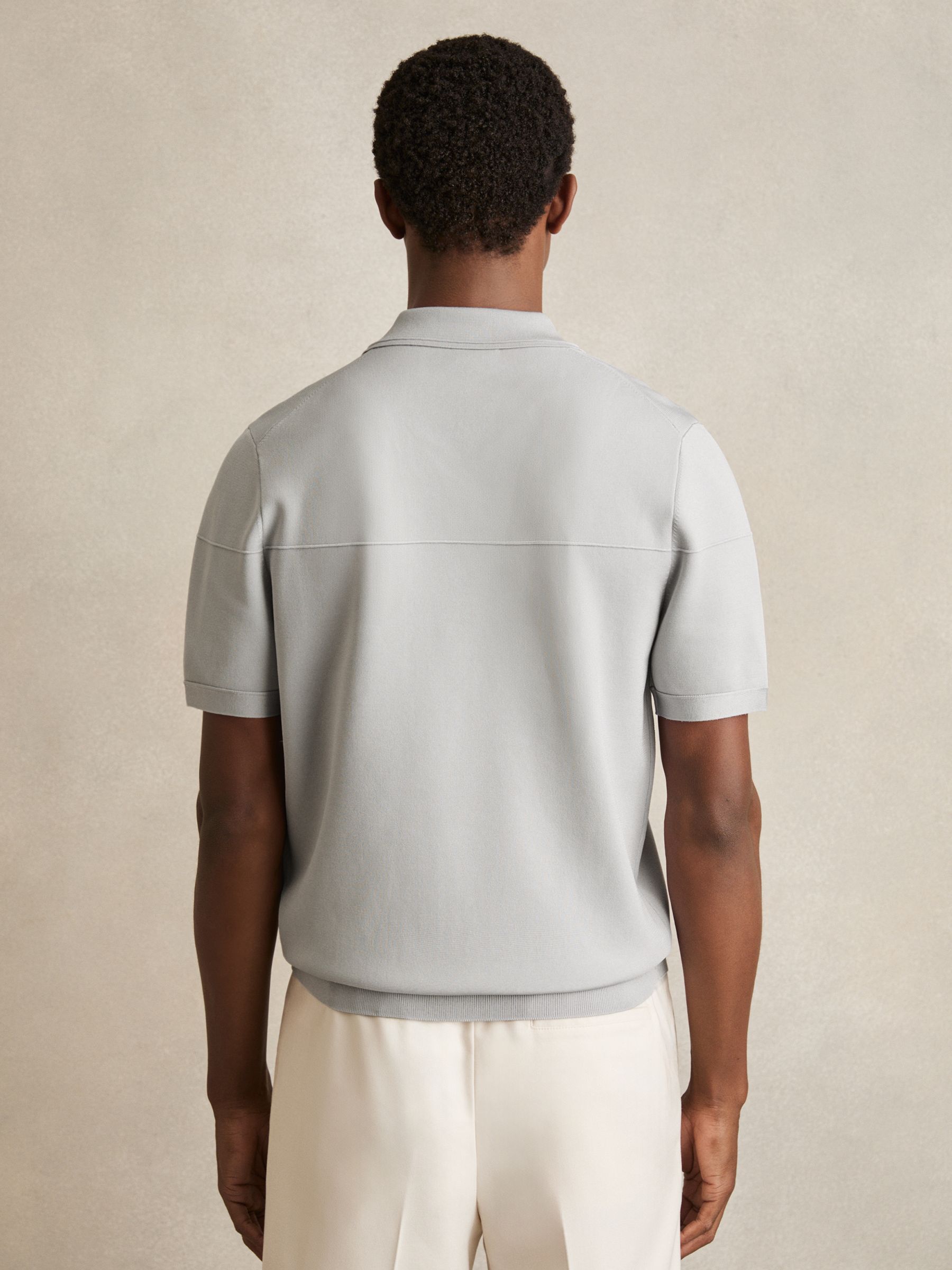 Press-Stud Seam-Detail Polo Shirt in Ice Grey