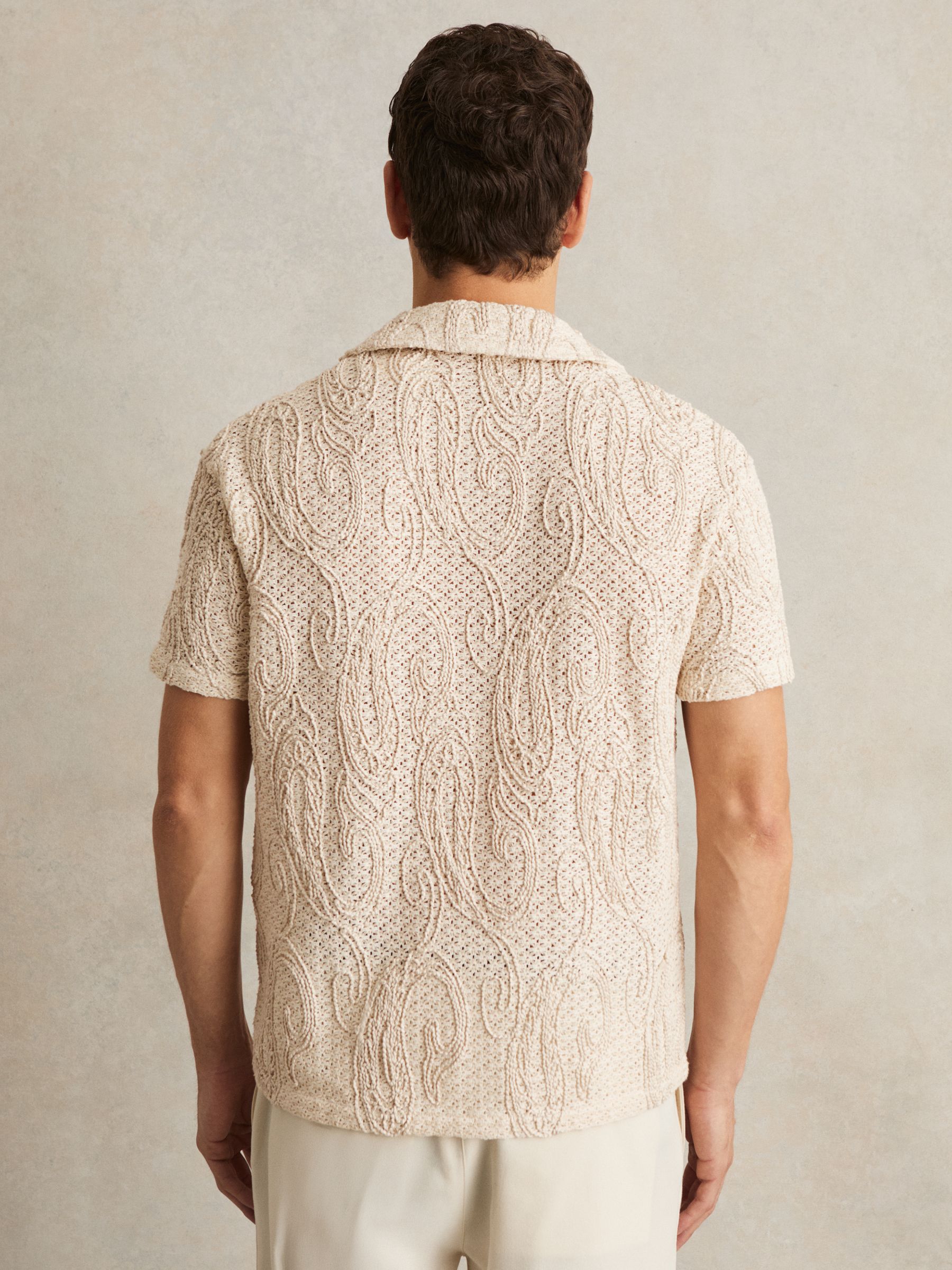 Cotton-Blend Embroidered Crochet Shirt in Oatmeal