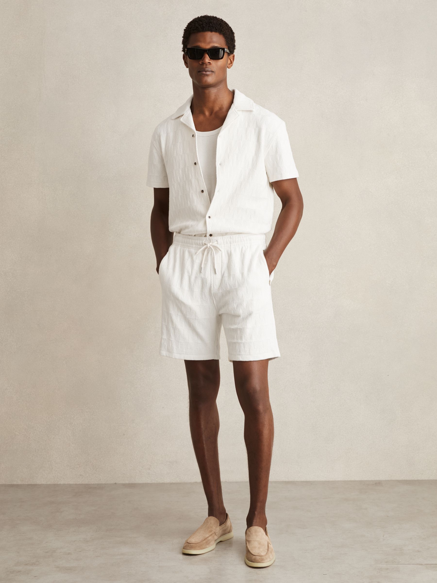 Cotton Textured Cuban Collar Shirt in Off White