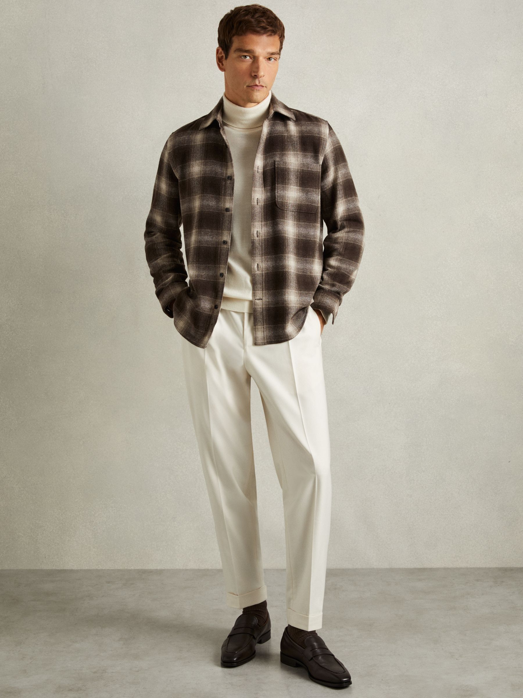 Check Patch-Pocket Overshirt With Wool in Brown Multi