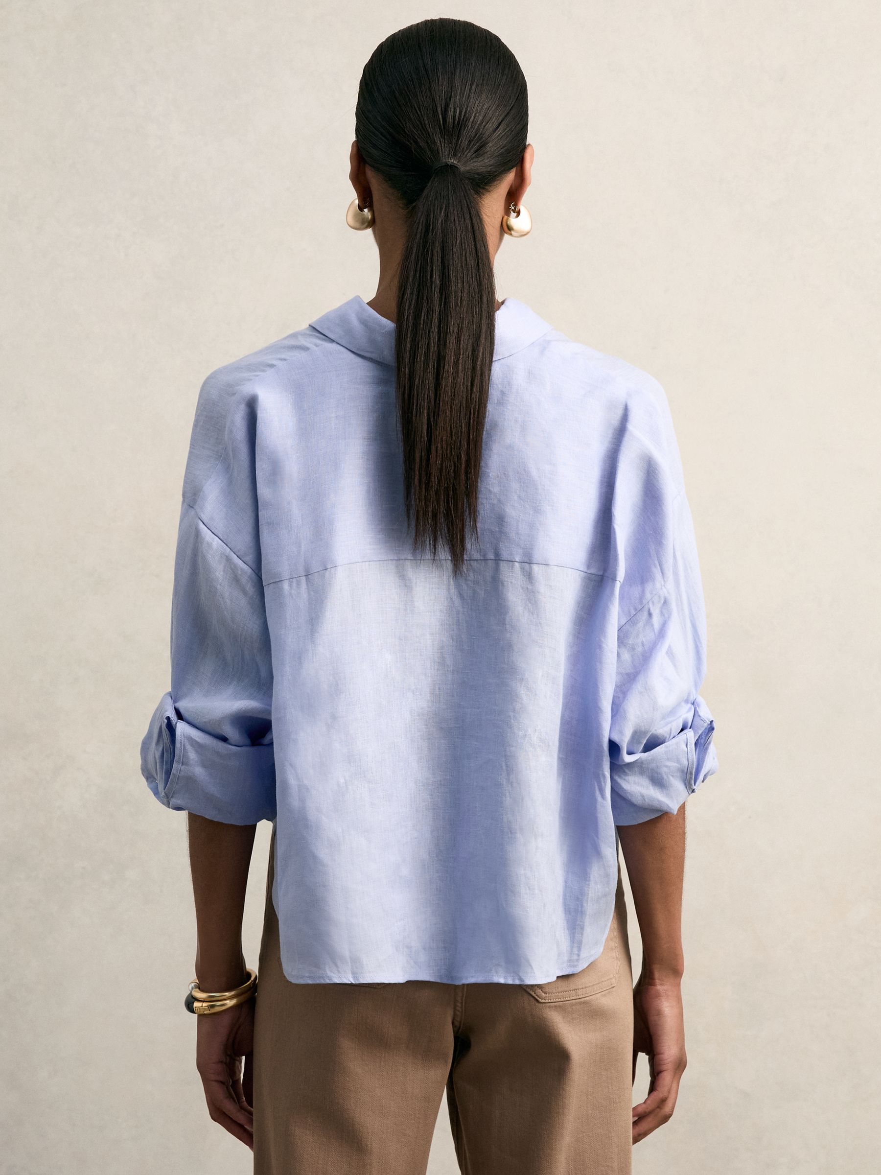 Oversize Linen Cropped Shirt in Blue
