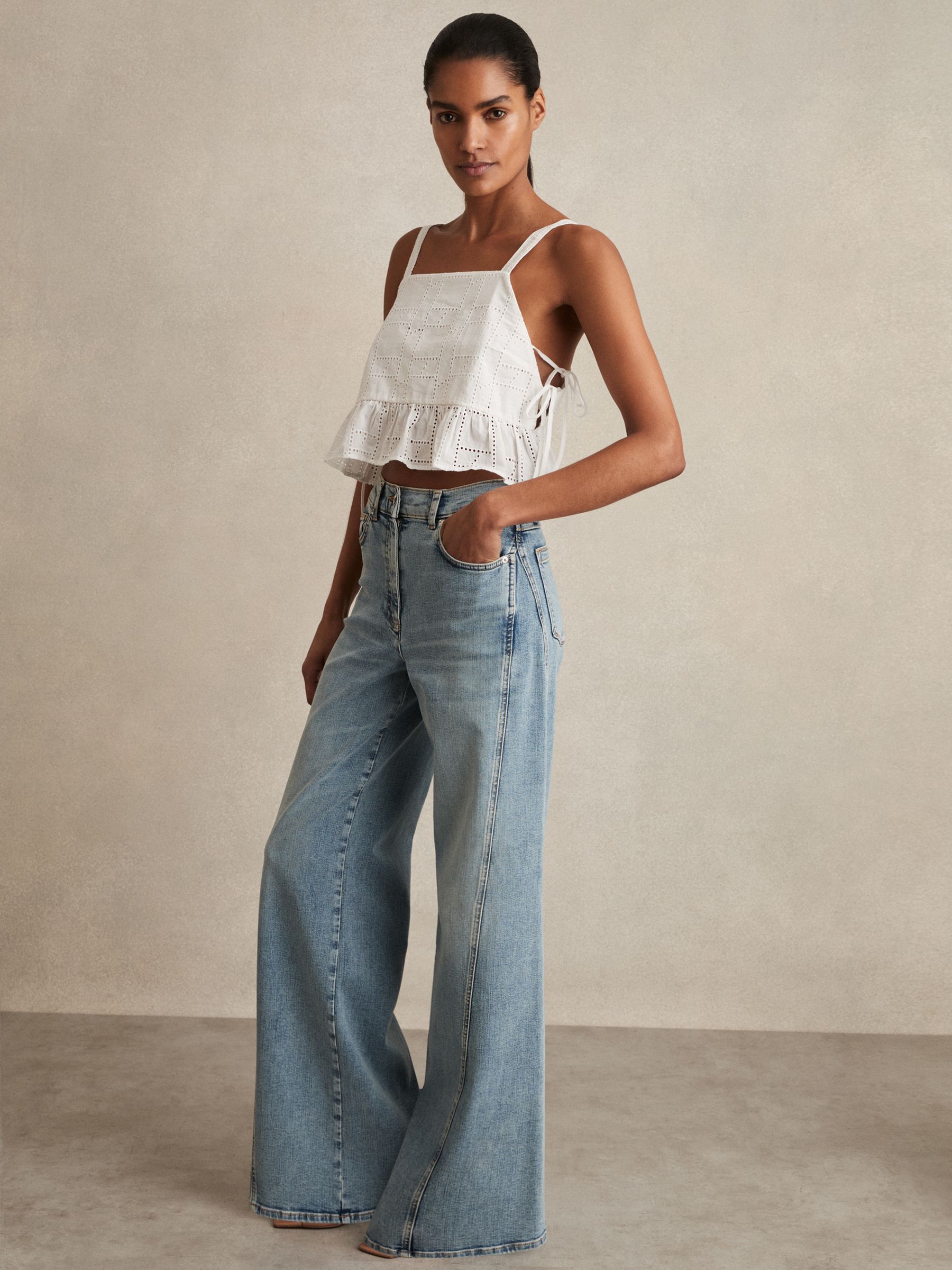 Cotton Broderie Side-Tie Cropped Top in White