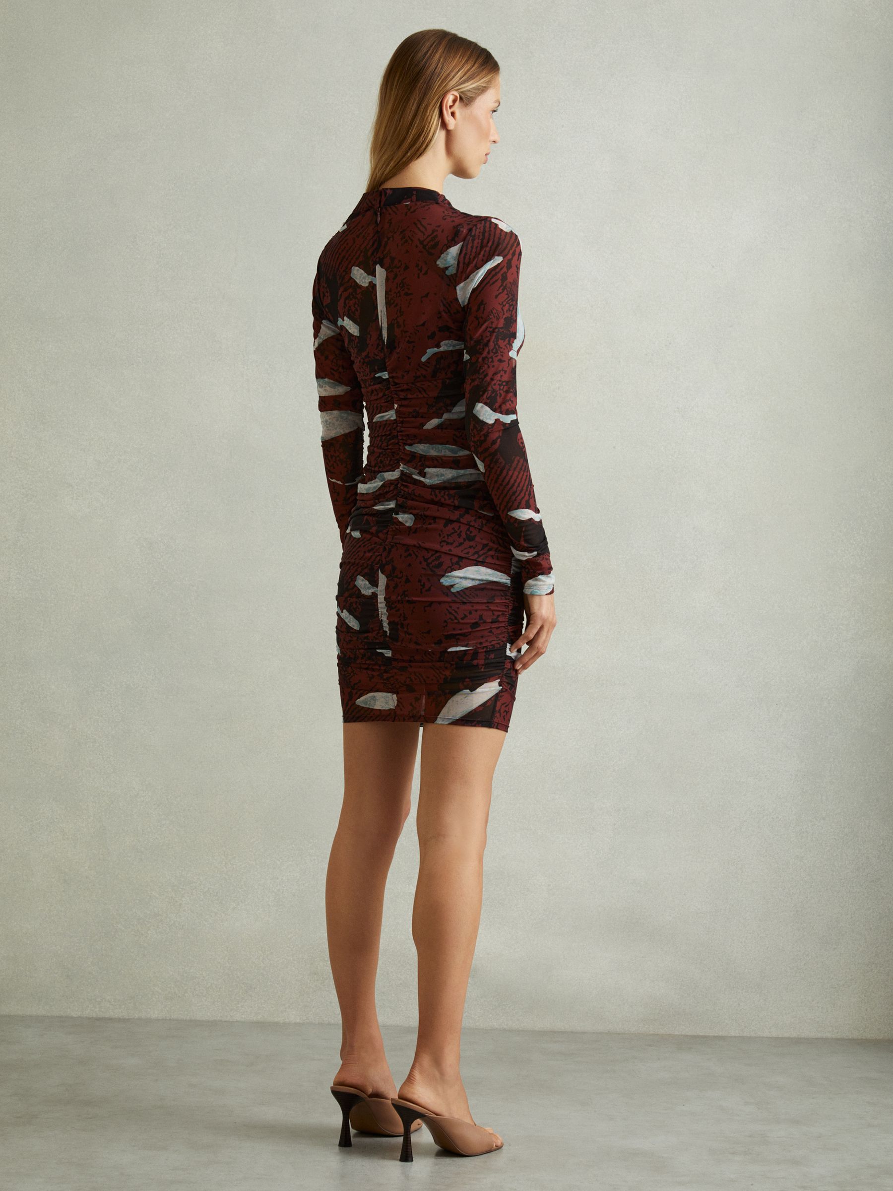 Kallie Burgundy Printed Ruched Mini Dress