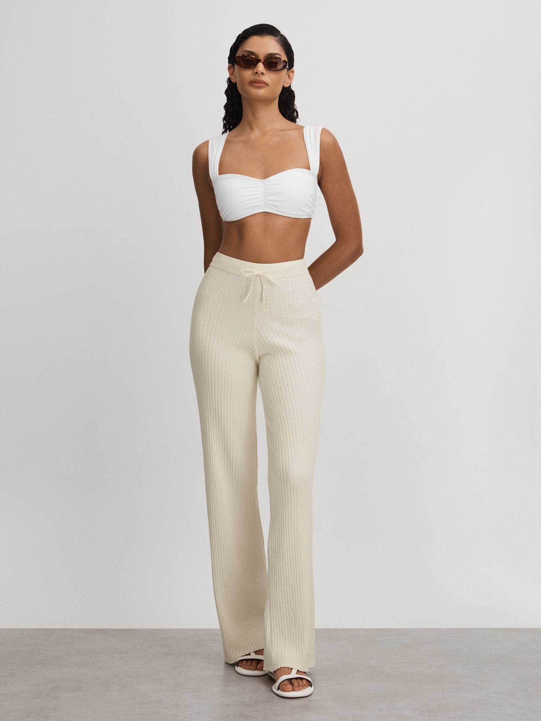 Good American Cloud White Ribbed Terry Lounge Trousers