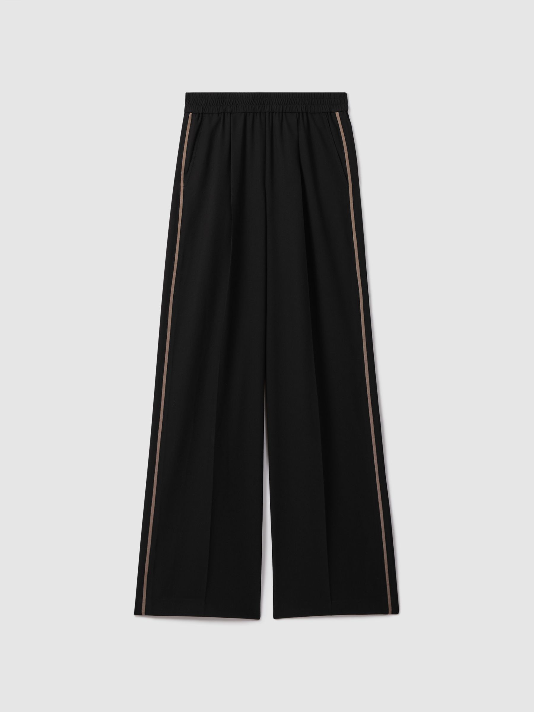 Petite Elasticated Side Stripe Wide Leg Trousers in Black