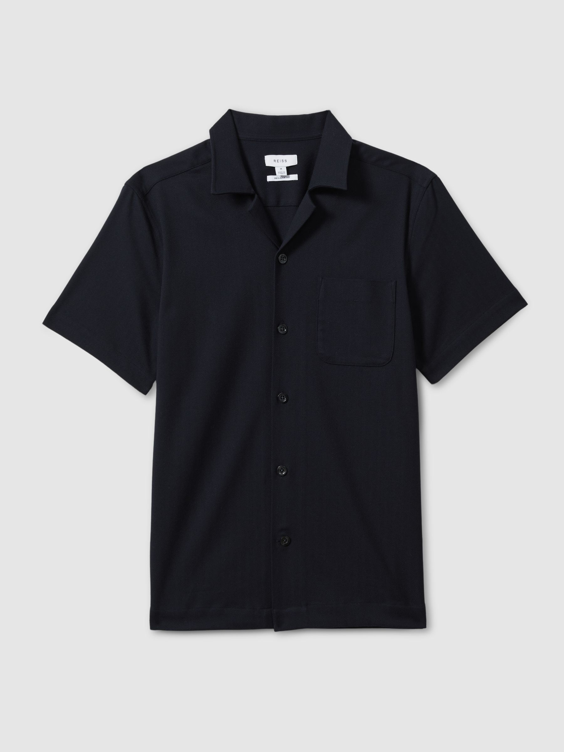 Herringbone Cuban Collar Shirt in Navy