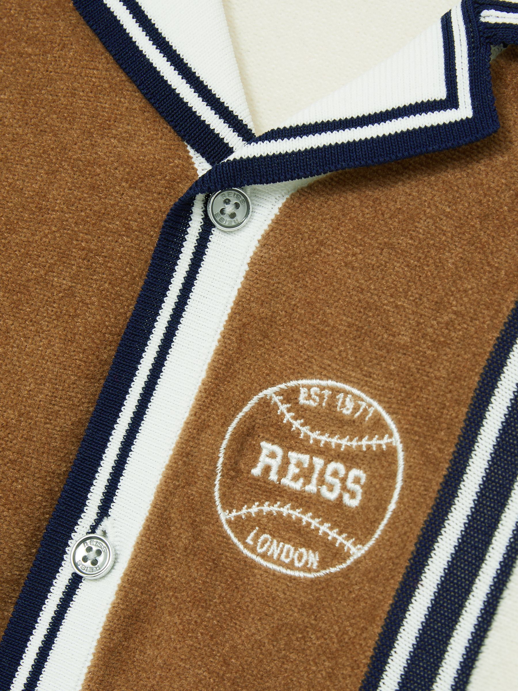 3-9 yrs Cotton Colour-Block Varsity Shirt in Tobacco Brown/ Off White