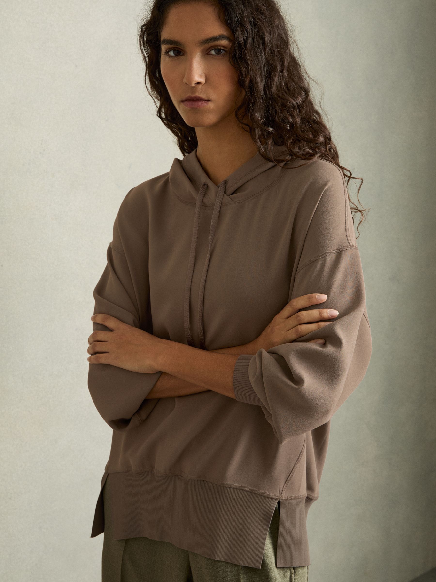 Woven Hooded Top in Mink