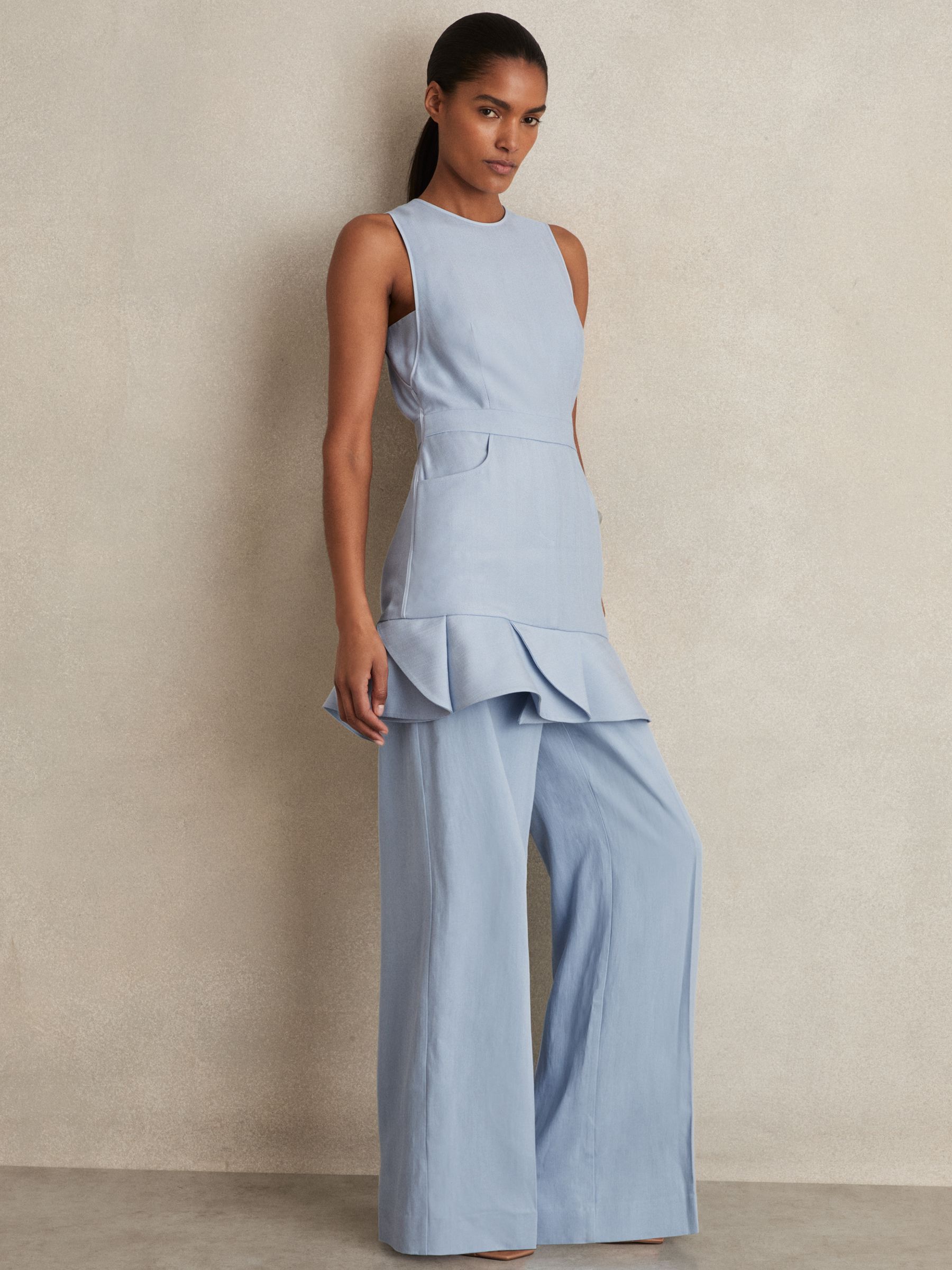 Structured Ruffle-Hem Mini Dress in Blue